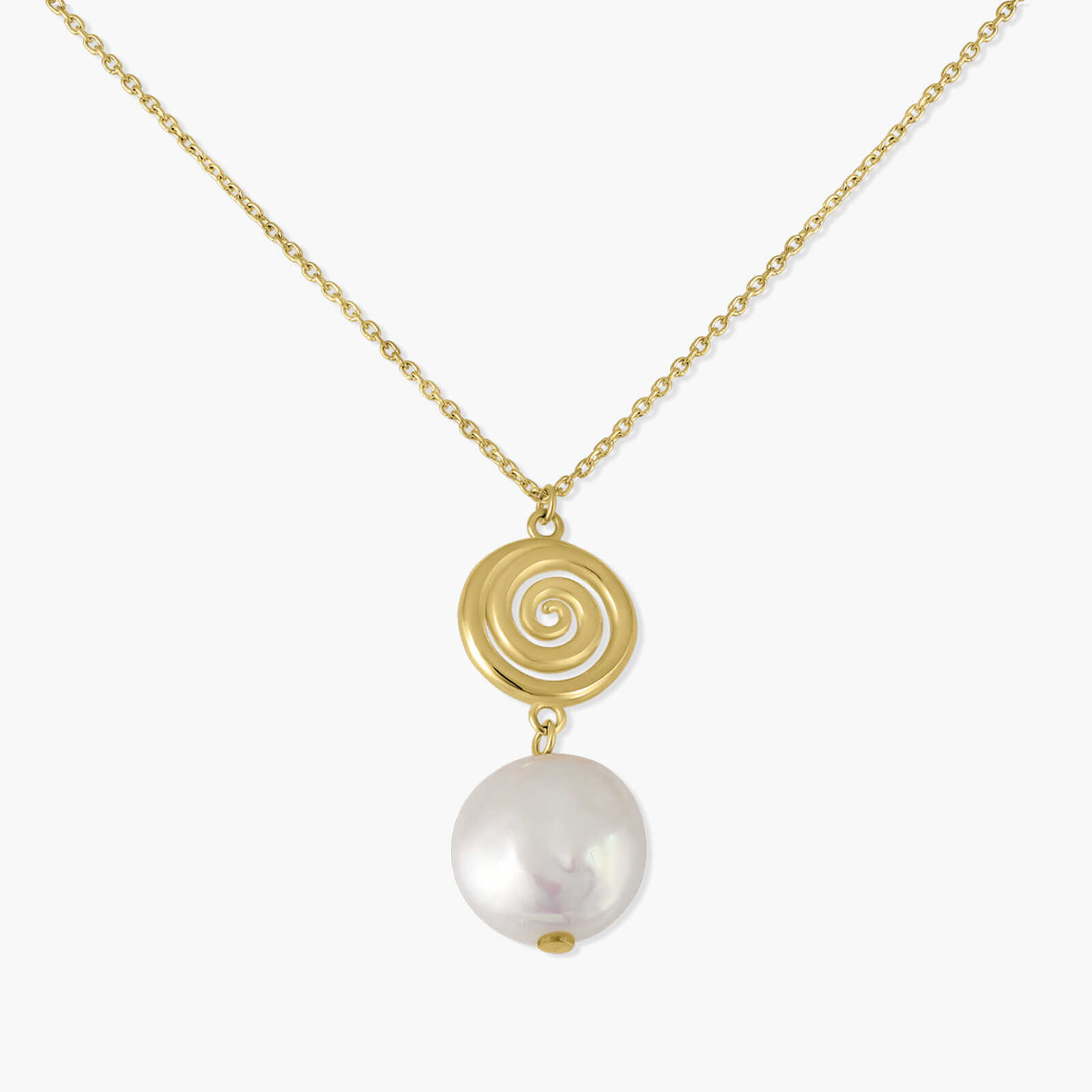 שרשרת זהב עם תליון ספירלה ופנינת ckeshi