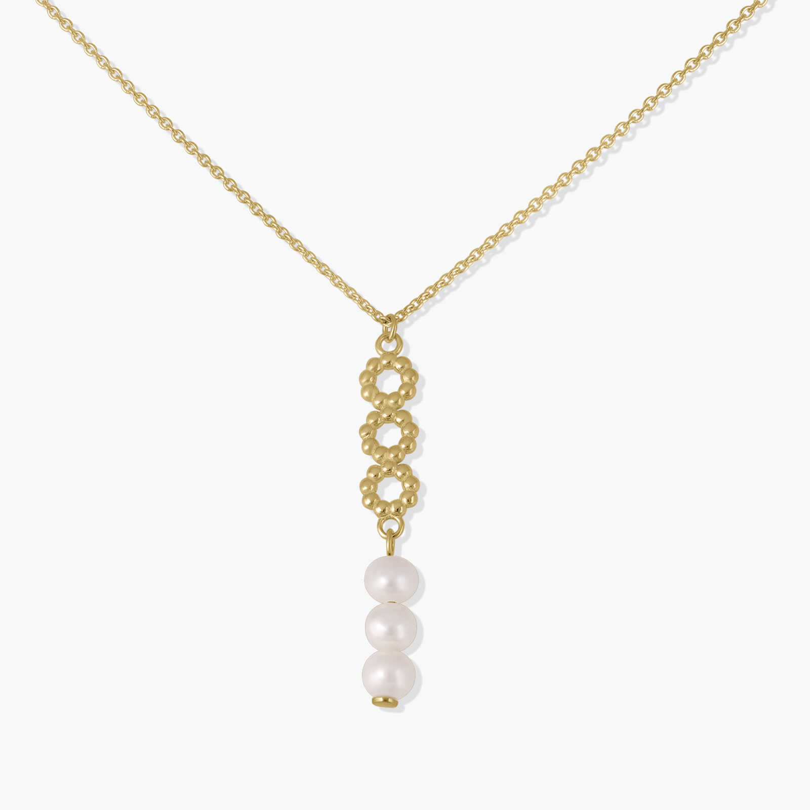 שרשרת זהב 14K משולבת פנינים