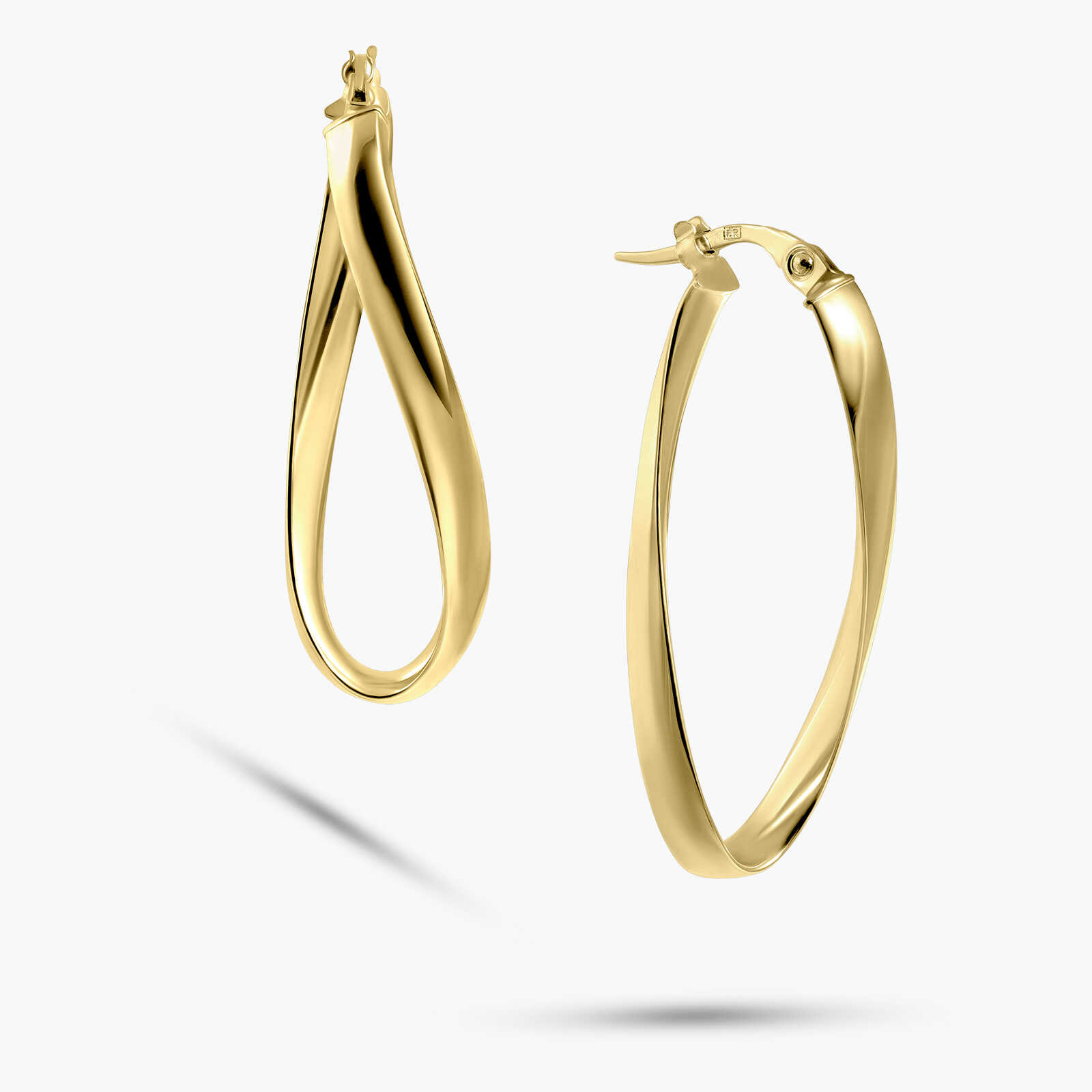 עגילי חישוקים ארוכים מזהב 14K עם טוויסט