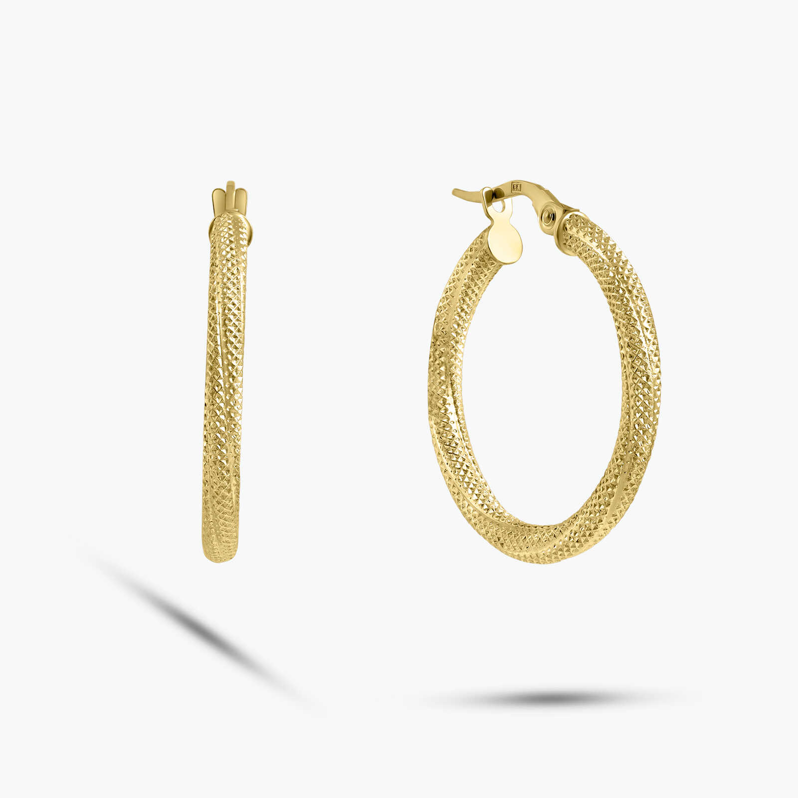 עגילי חישוק מזהב 14K בגימור לייזר מנצנץ