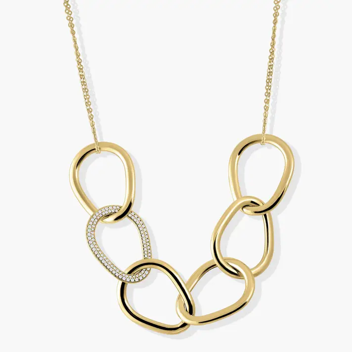 שרשרת זהב 14K עם חוליות גימור מבריק ושיבוץ זרקונים נוצצים