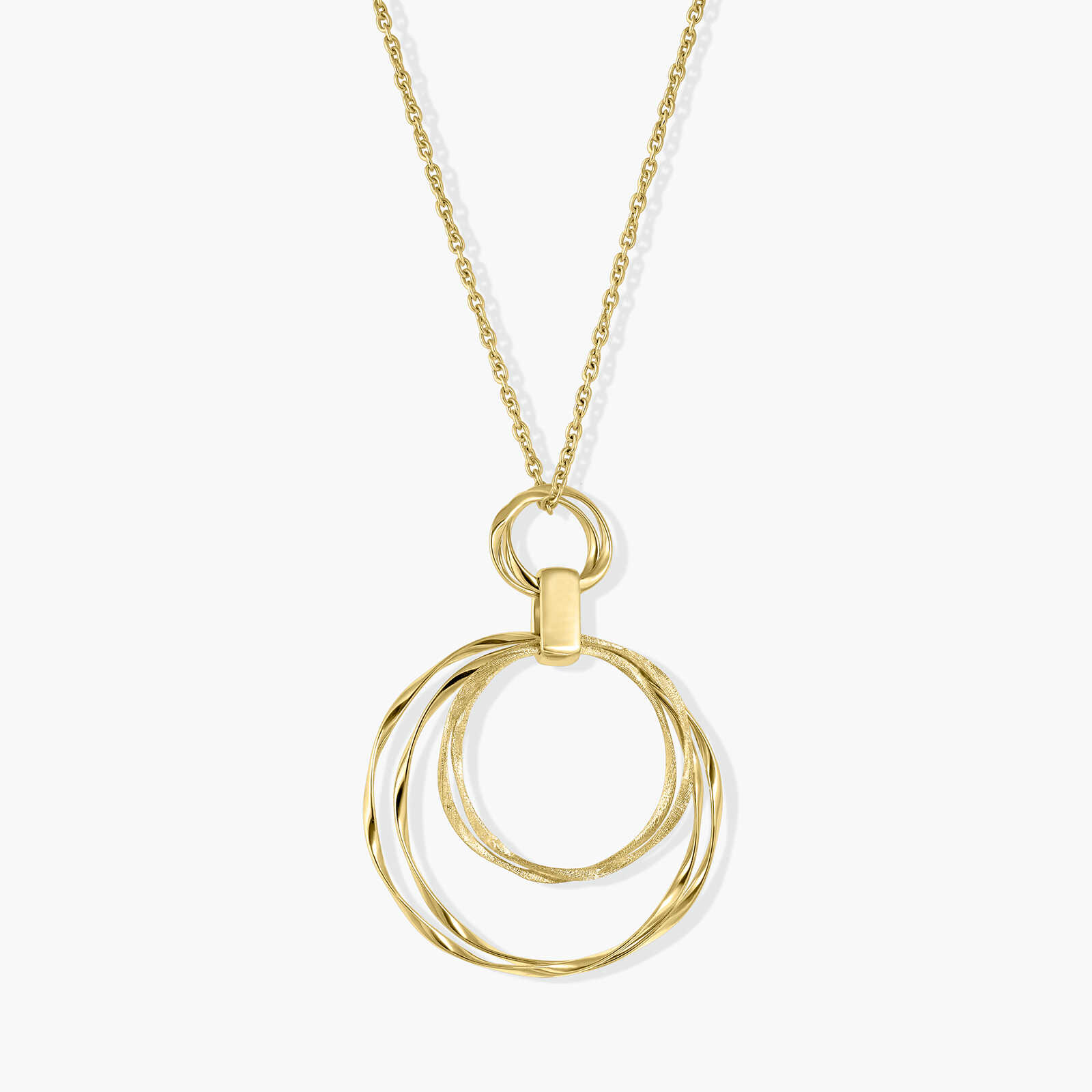 תליון זהב עם חישוקי זהב כפולים בגימור מט ומבריק