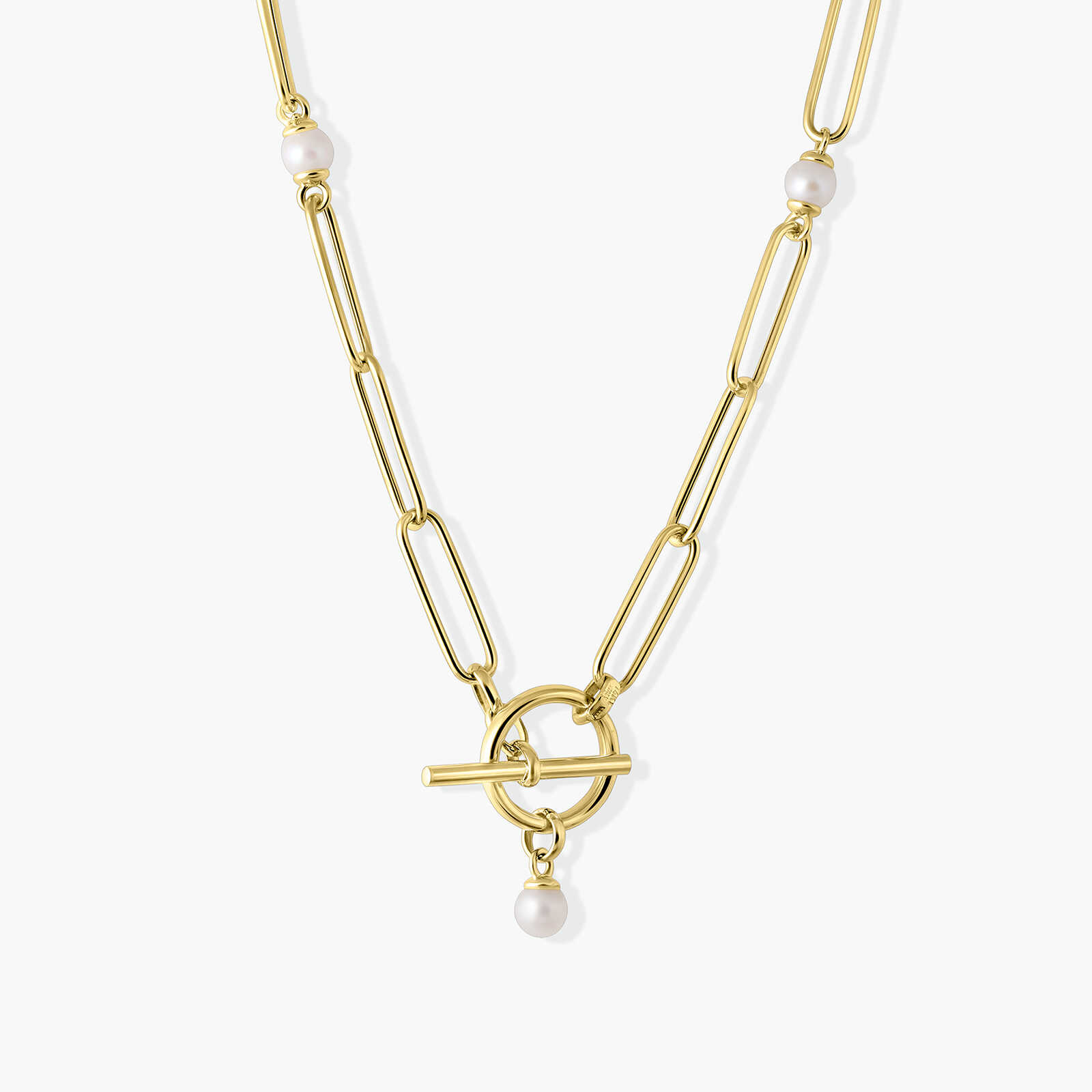 שרשרת זהב 14K בעיצוב טרנדי ובשילוב פנינים