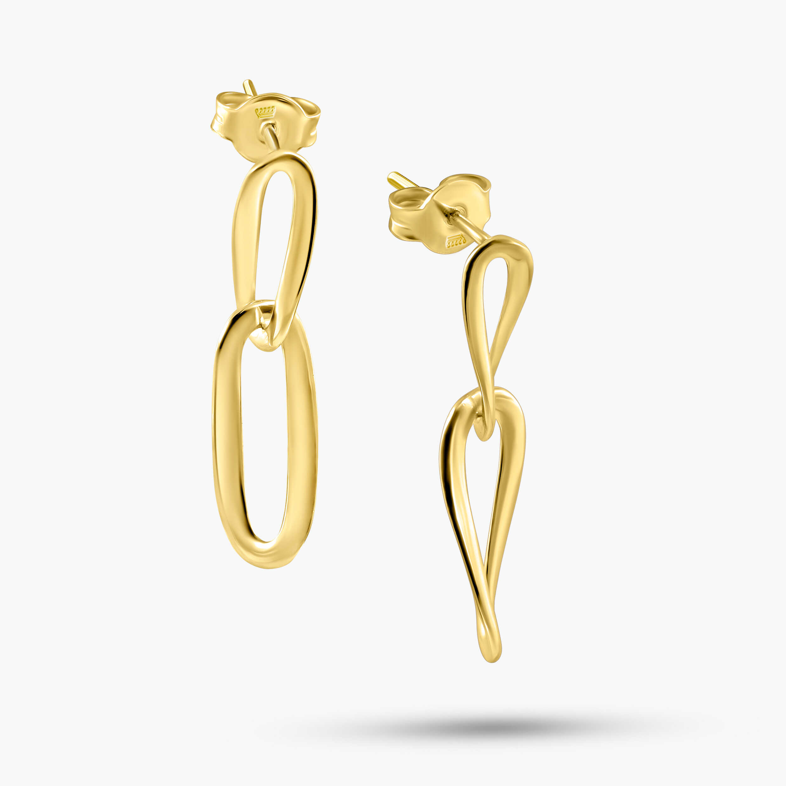 עגילי זהב 14K בעיצוב חוליות משולב