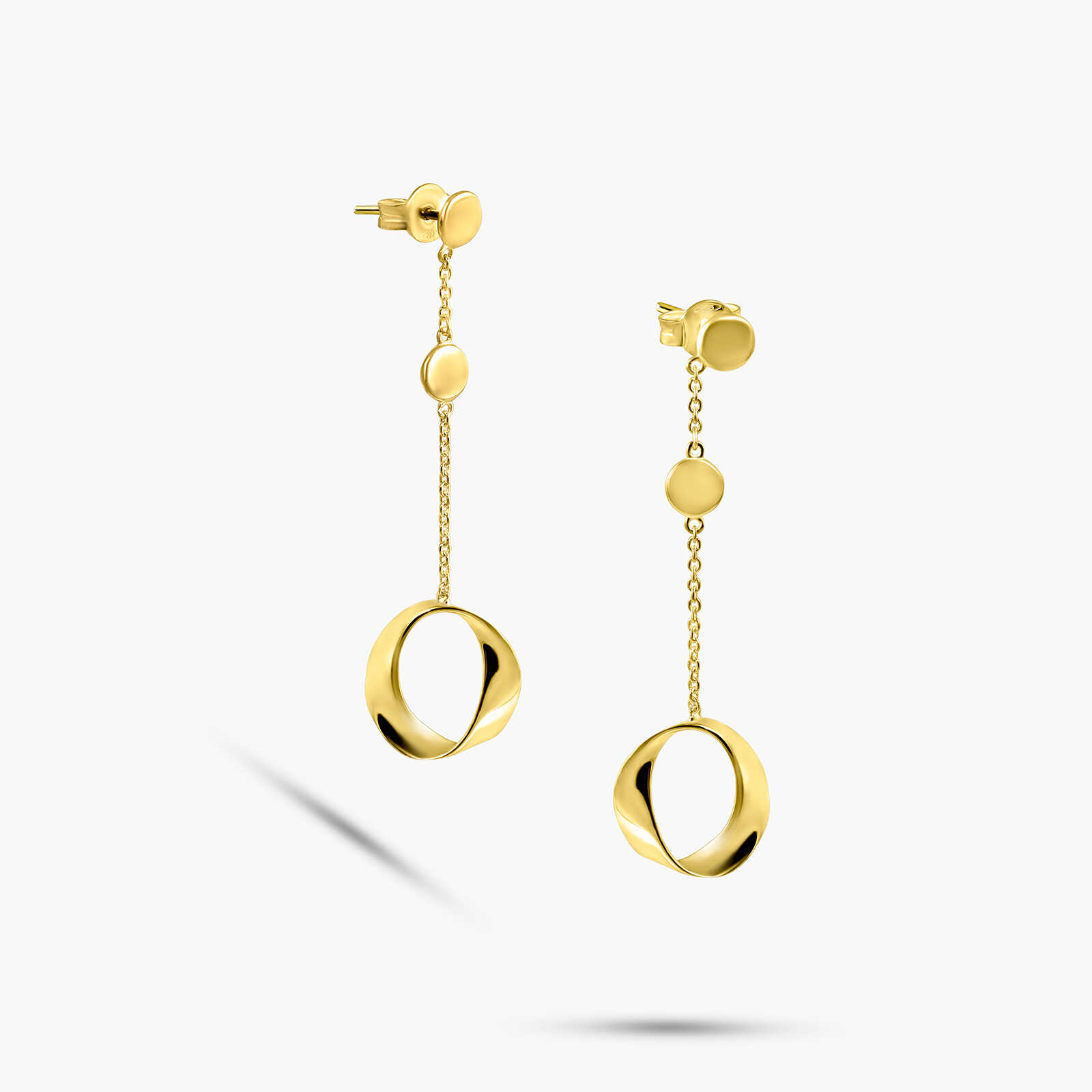 עגילים ארוכים 14K עם סיומת בעיצוב עגול