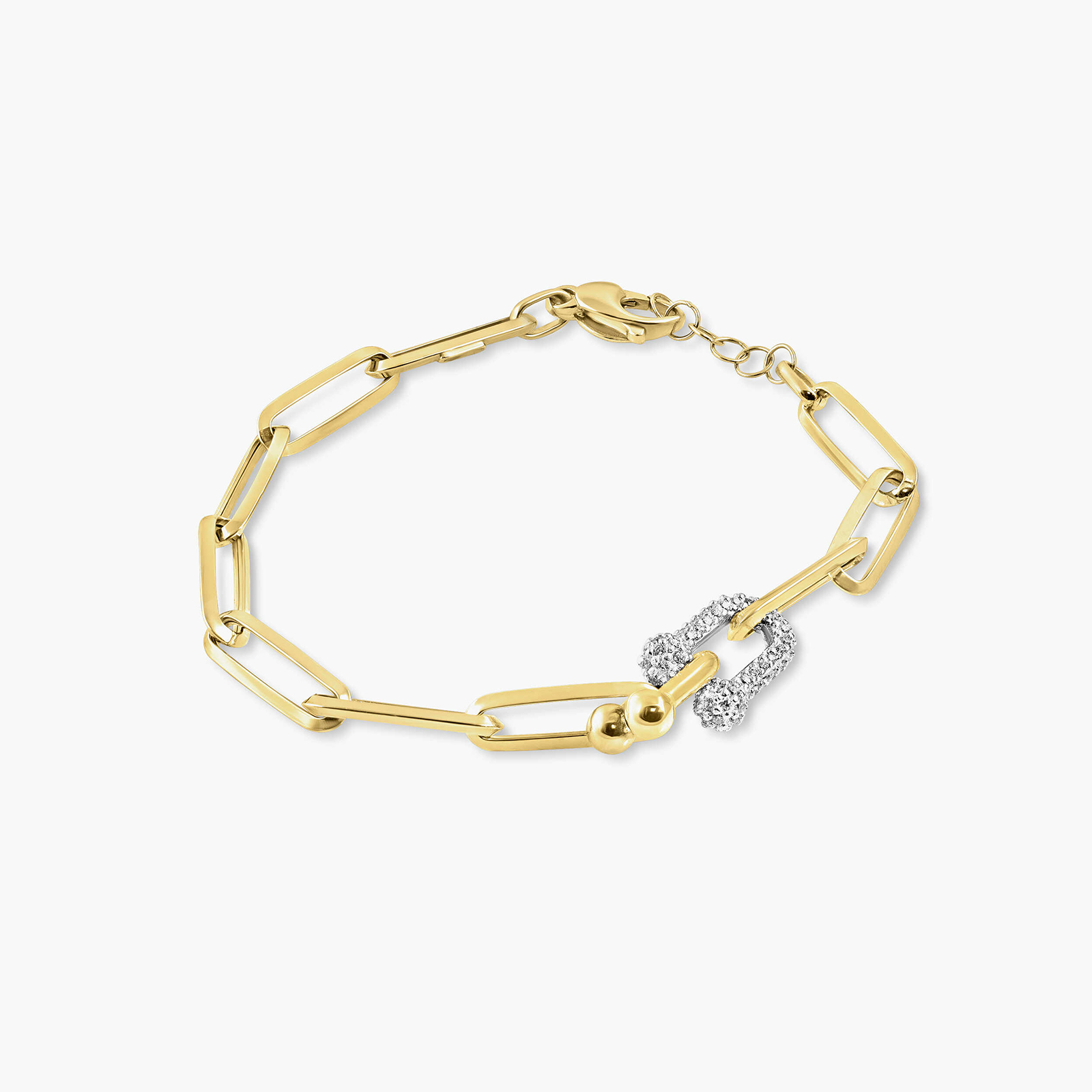 צמיד חוליות זהב עם סוגר משובץ זרקונים