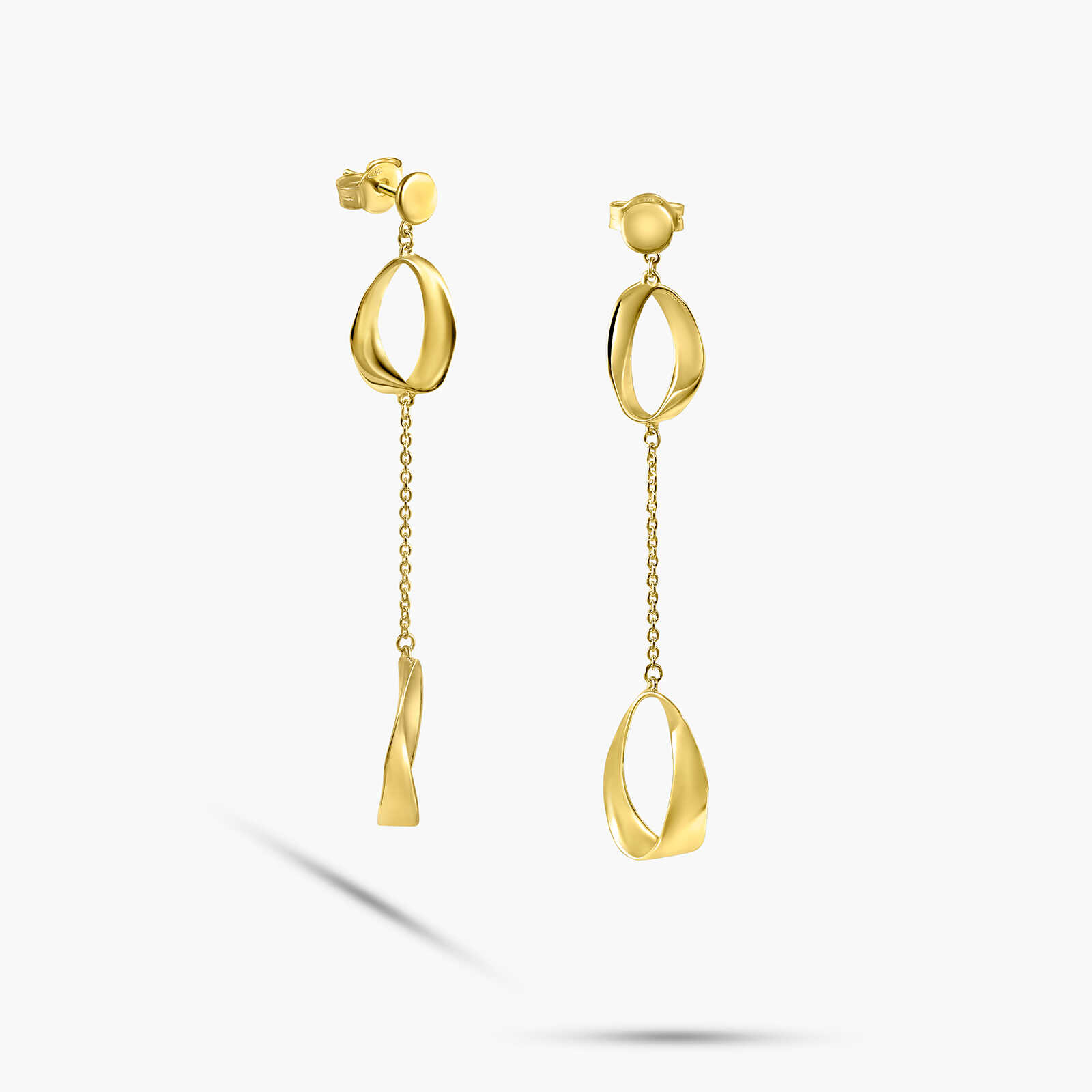 עגילי זהב 14K ארוכים בעיצוב מתוחכם ומלא תנועה