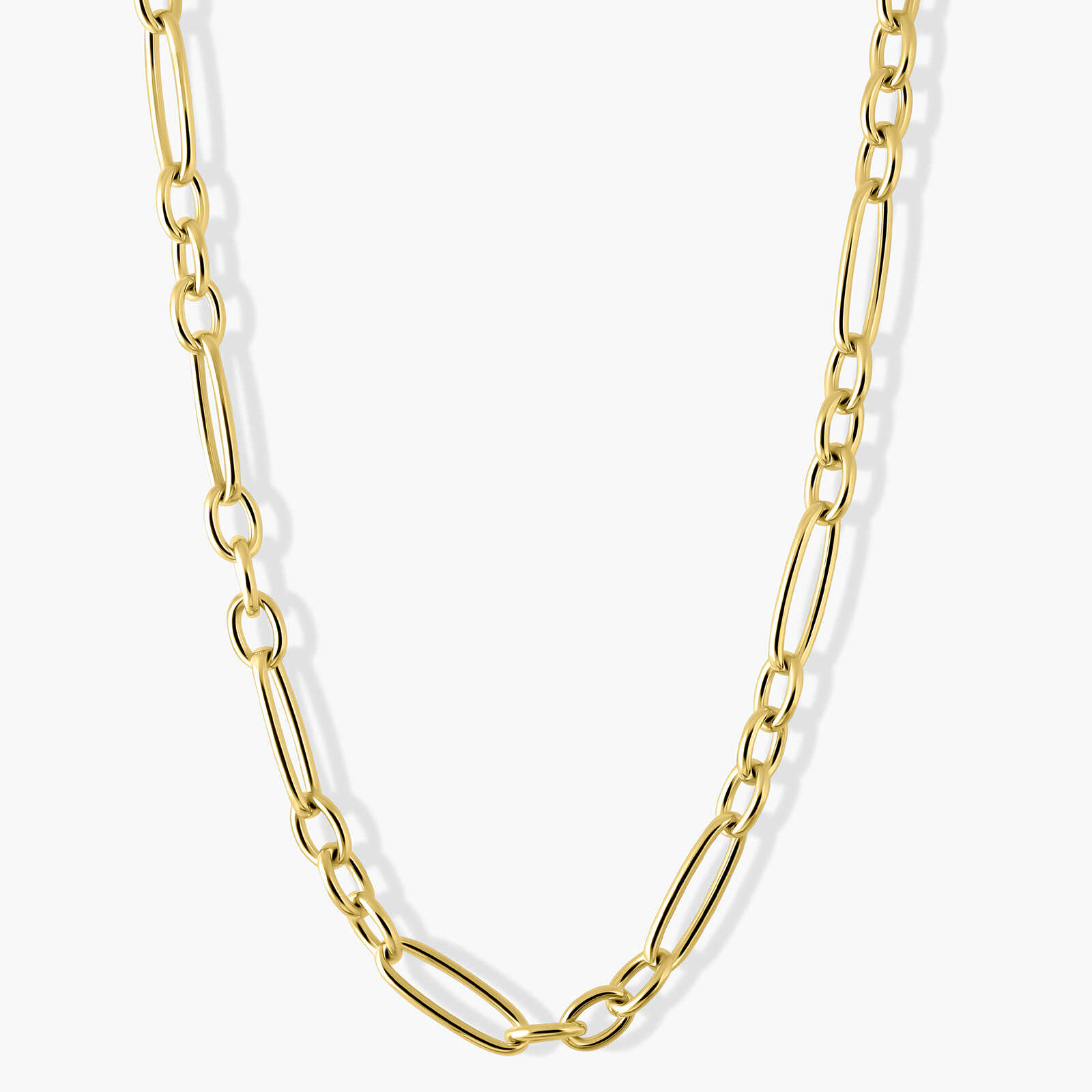 שרשרת זהב 46 ס"מ חוליות מלבניות בגדלים שונים