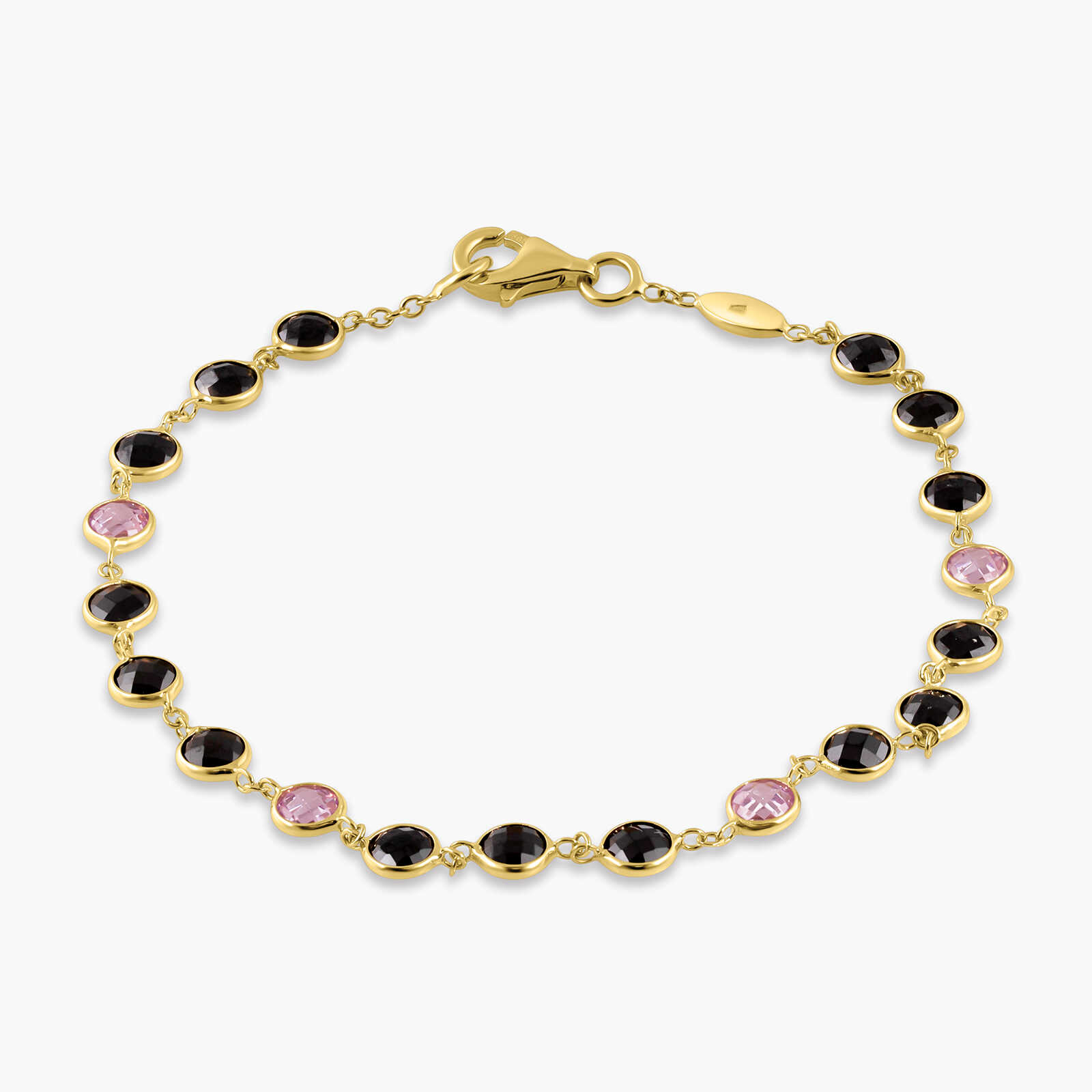 צמיד זהב 14K מסדרת Color bites בשיבוץ זרקונים בצבע שחור וסגול לבנדר