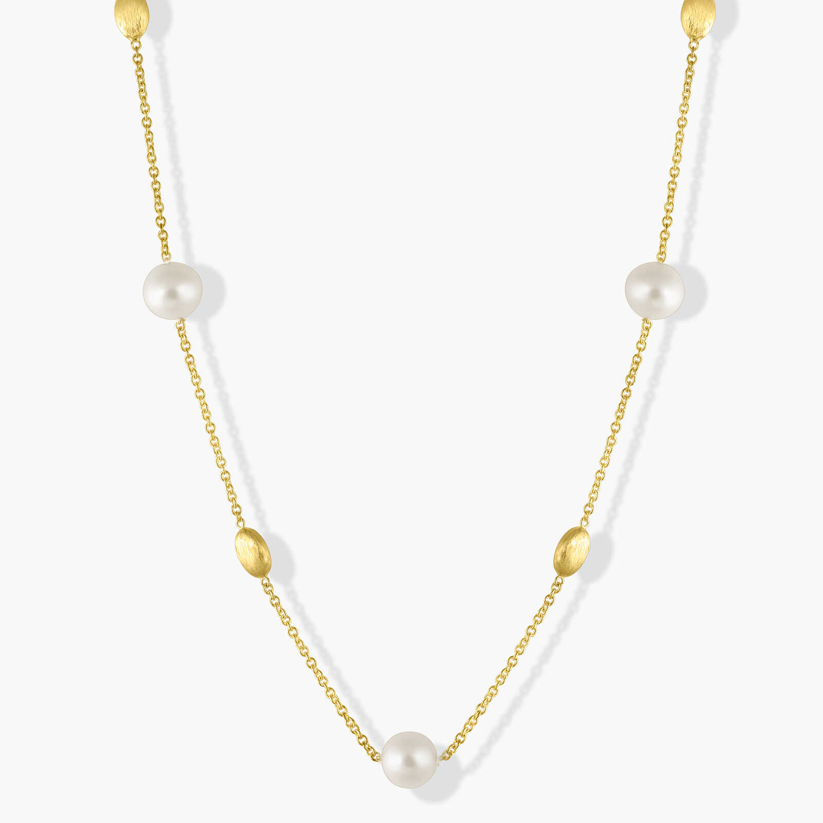 שרשרת זהב בשילוב כדורי זהב ופנינים