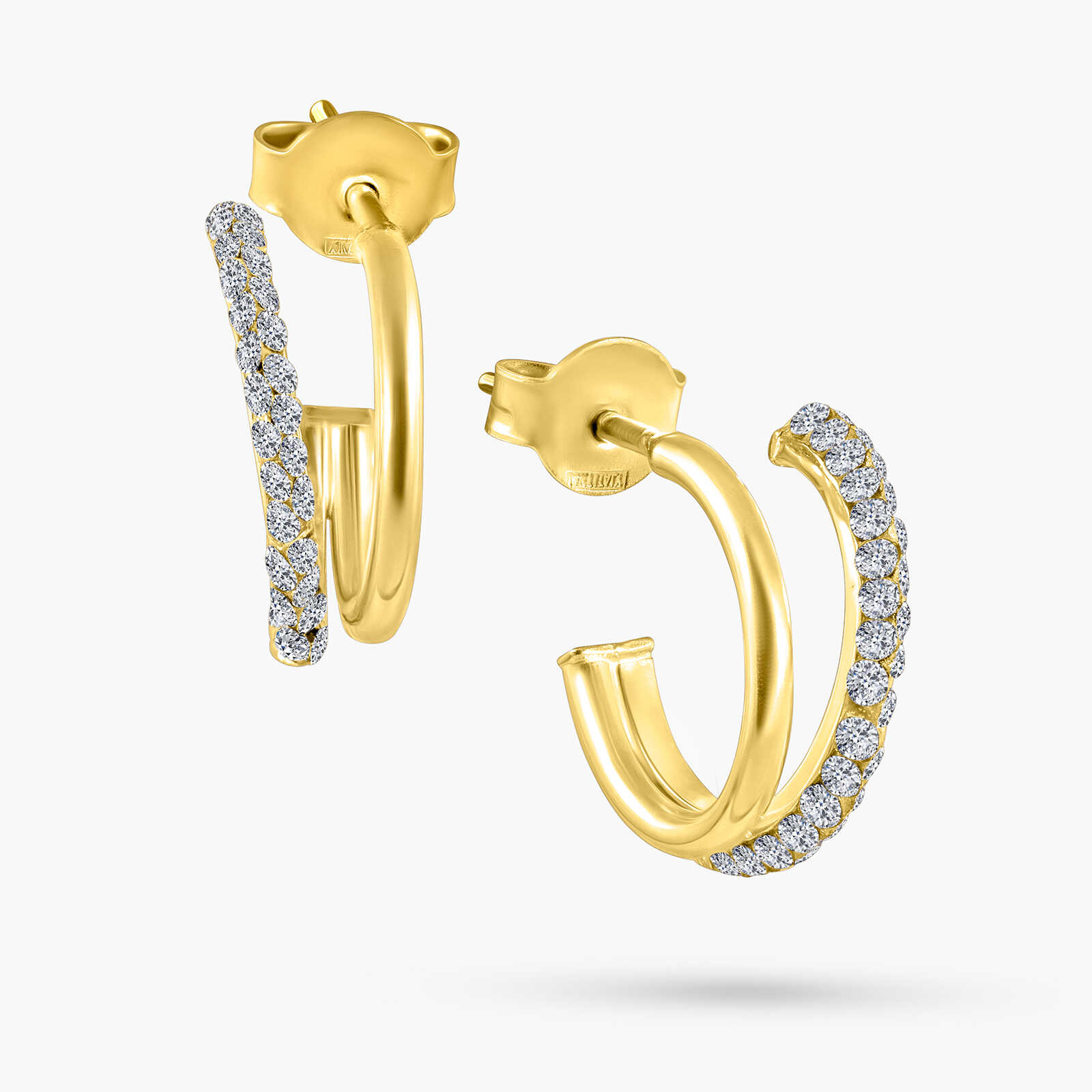 עגילי חישוק כפול בזהב 14K בשיבוץ סברובסקי