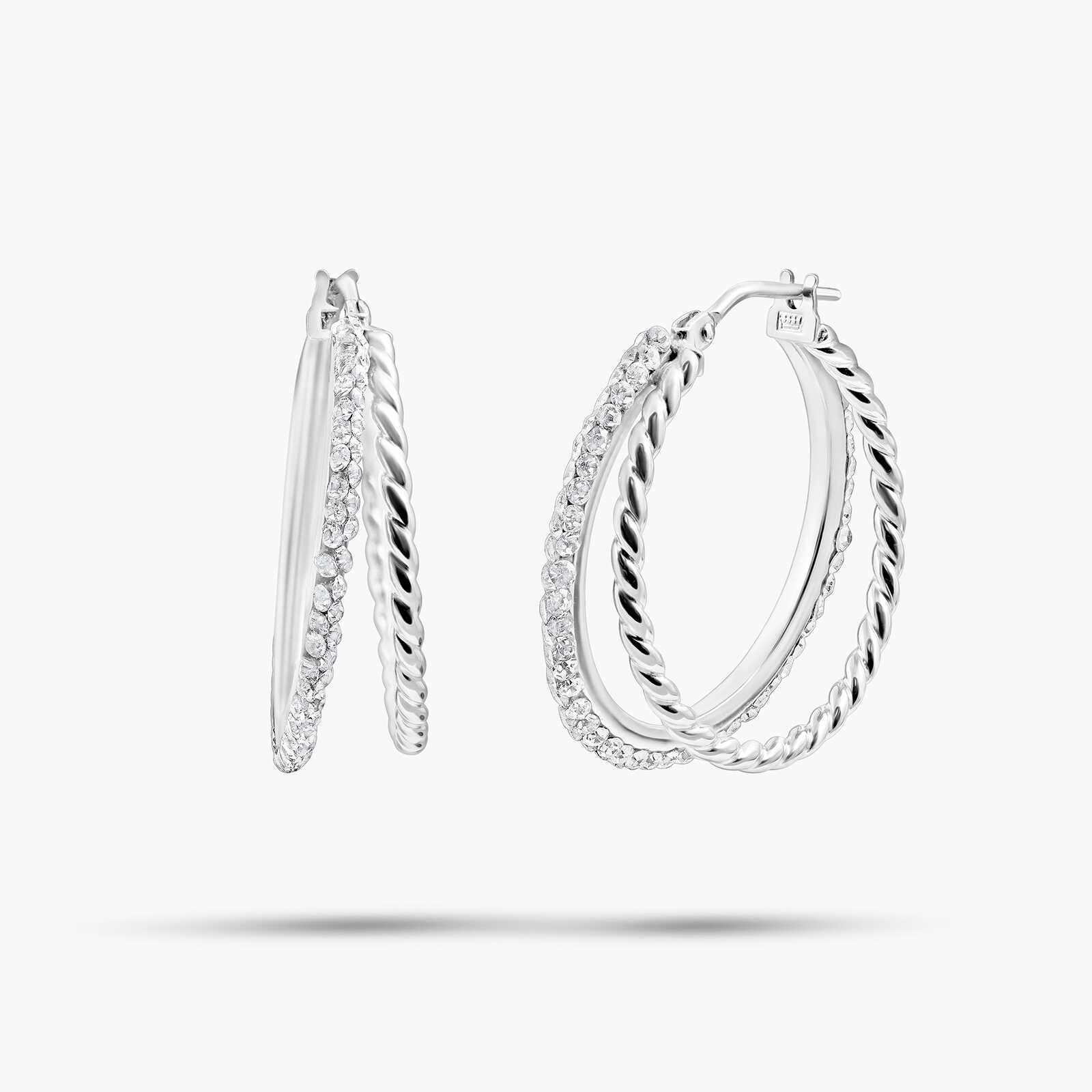 עגילי חישוק כפול עם אבני סברובסקי