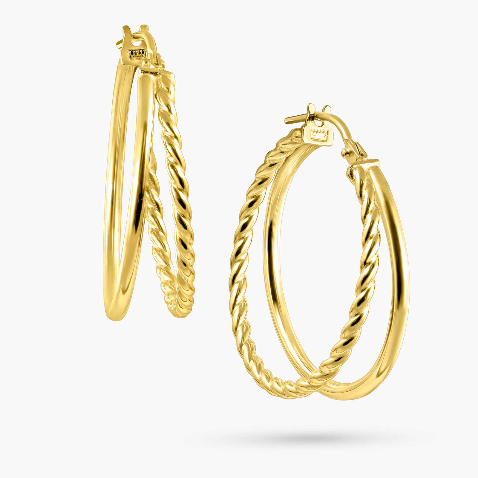 עגילי חישוק כפול בזהב 14K