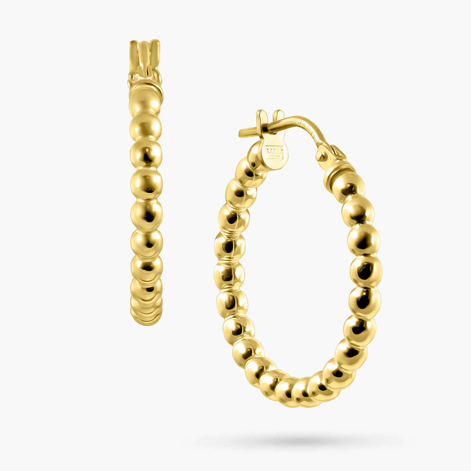 עגילי חישוק מזהב 14K במראה כדורים