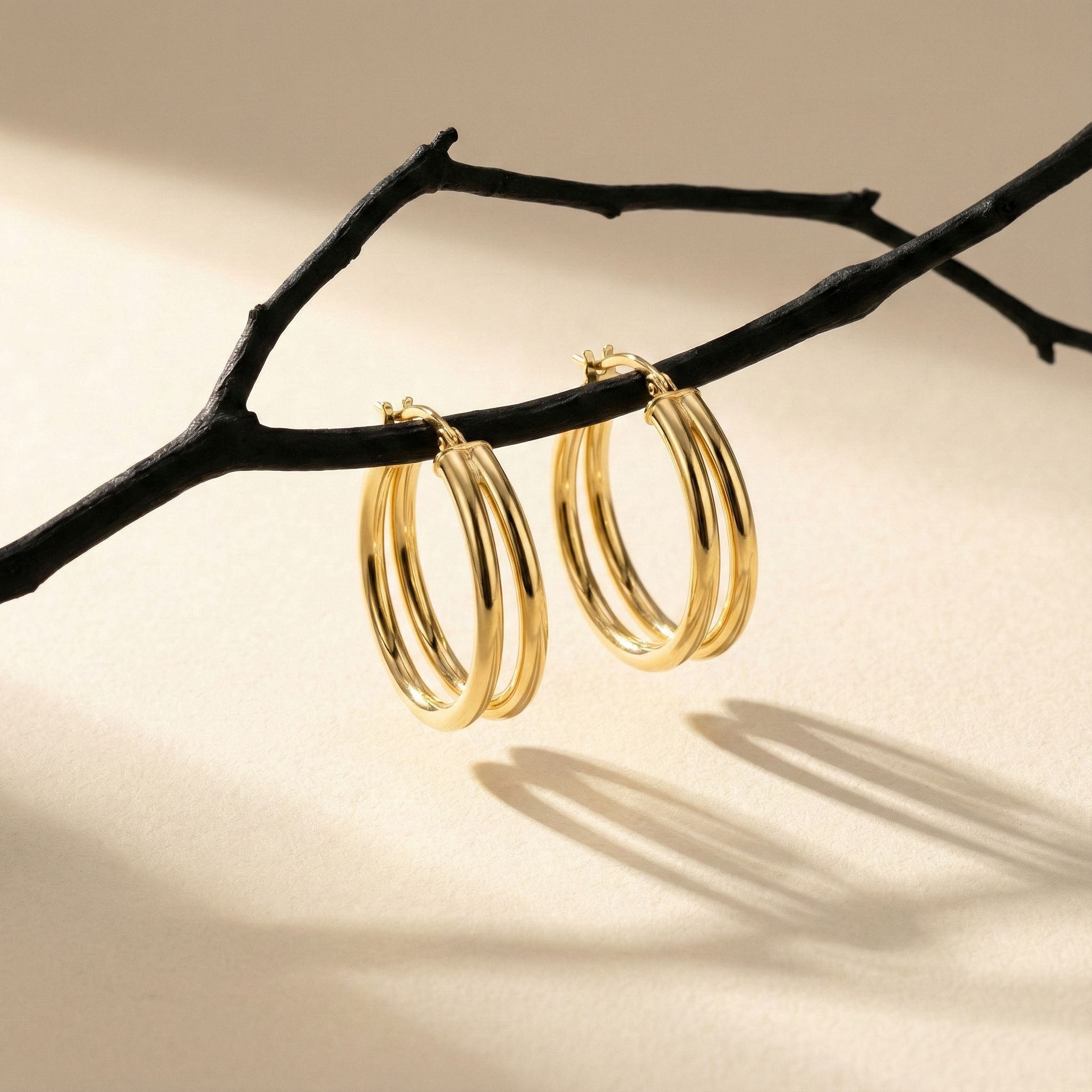 עגילי חישוק כפול מזהב 14K