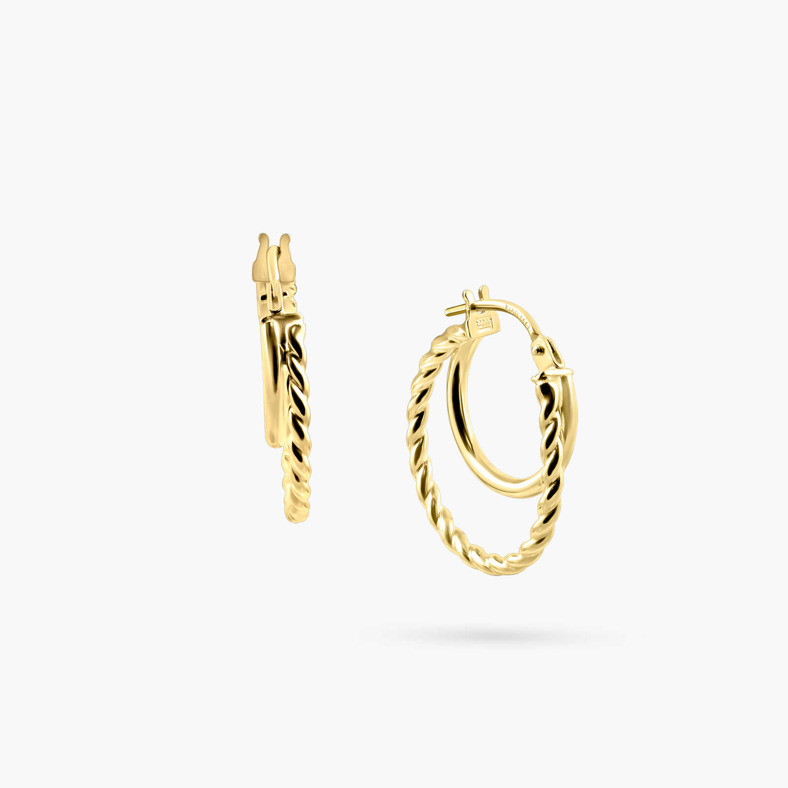 עגילי חישוק כפול מזהב 14K בגימור משתנה