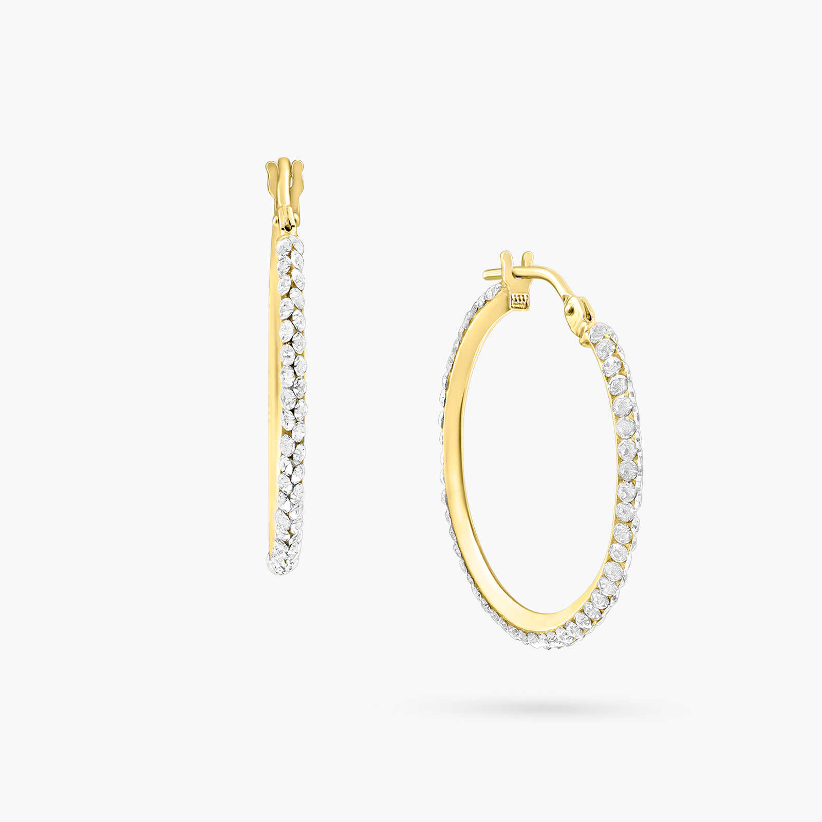 עגילי זהב 14K חישוק משובצים