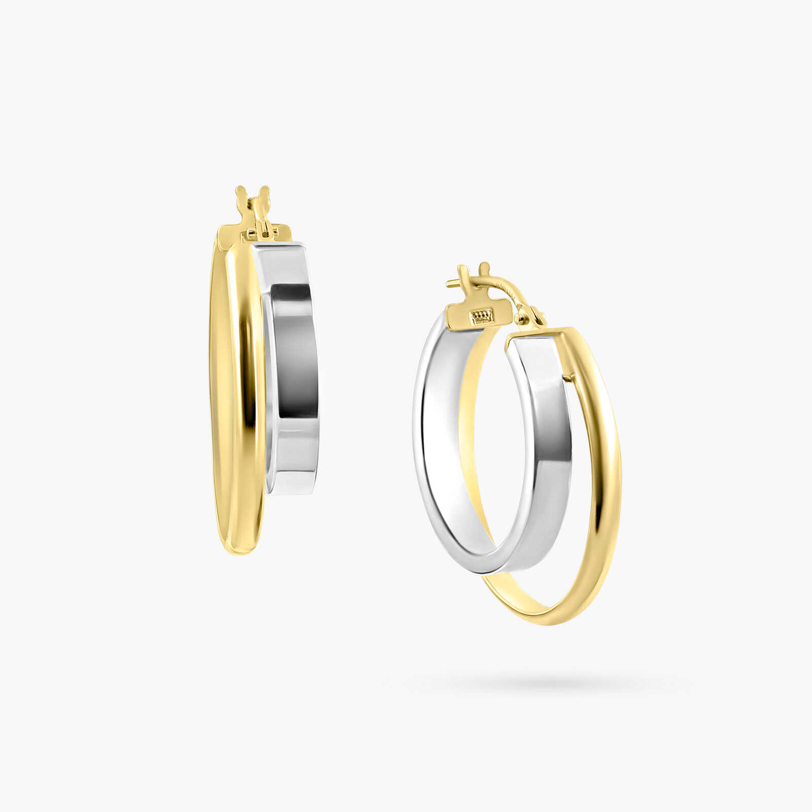 עגילי זהב 14K חישוק כפול בשילוב גוונים