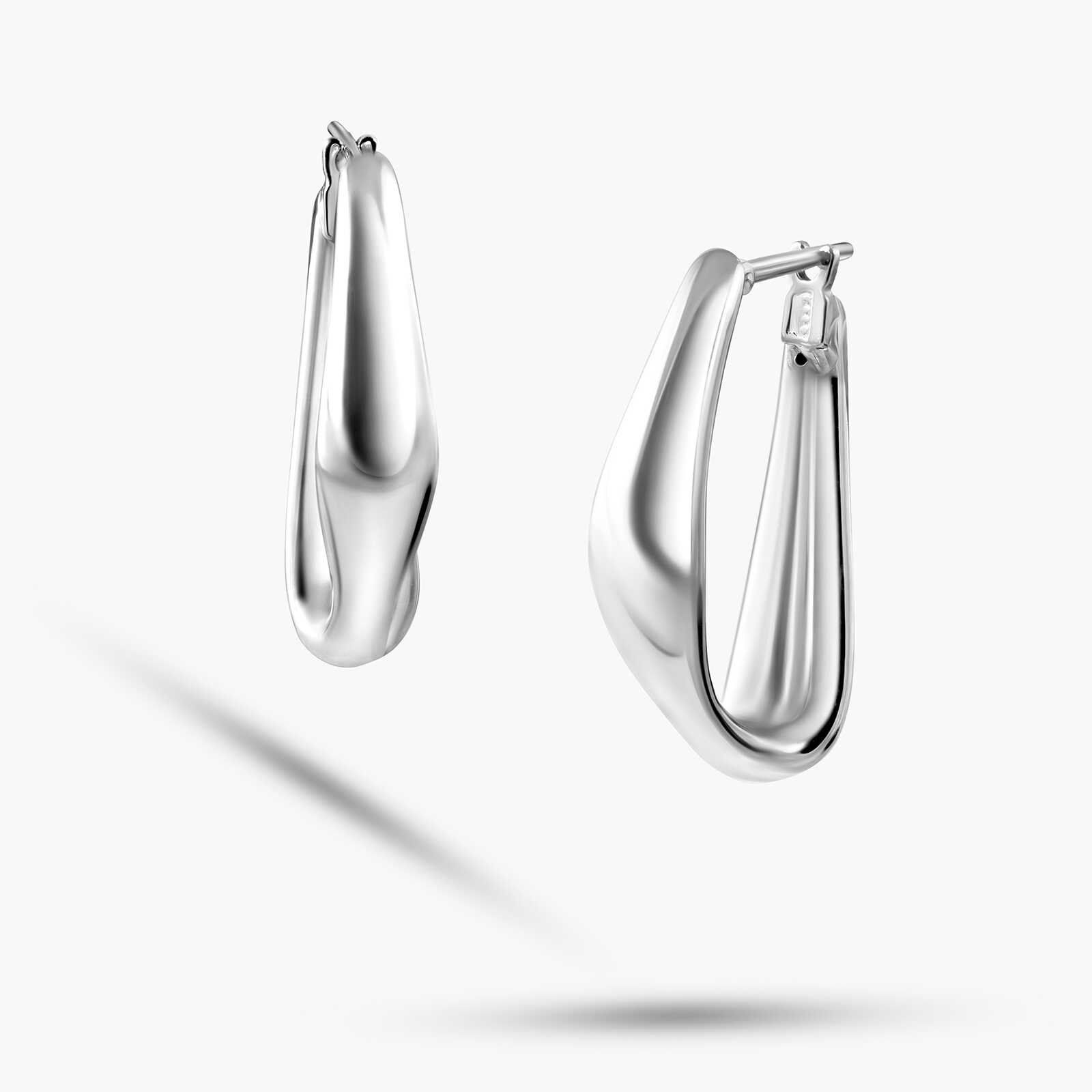 עגילי חישוק זהב 14K בעיצוב טיפה מודרני