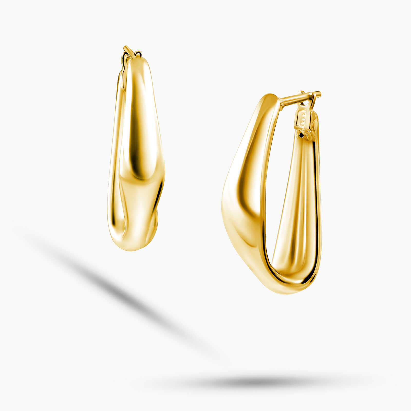 עגילי חישוק זהב 14K בעיצוב טיפה מודרני