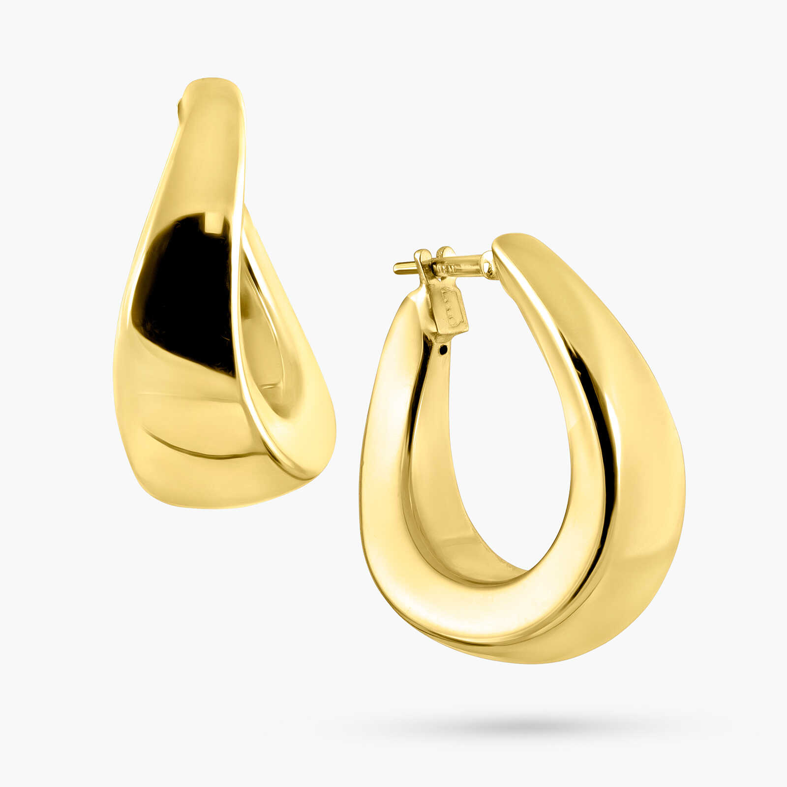 עגילי זהב 14K מעוגלים בעיצוב פיסולי