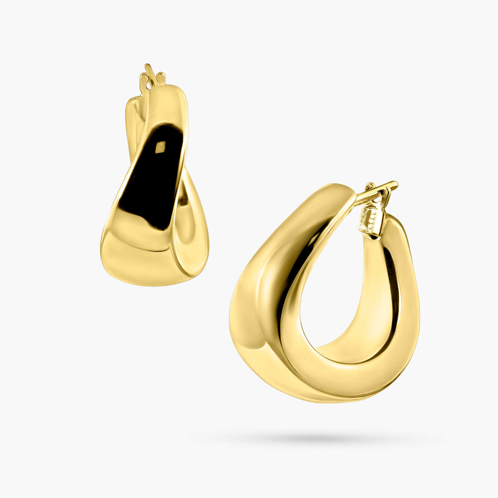 עגילי חישוק זהב 14K בעיצוב מעוגל וזורם