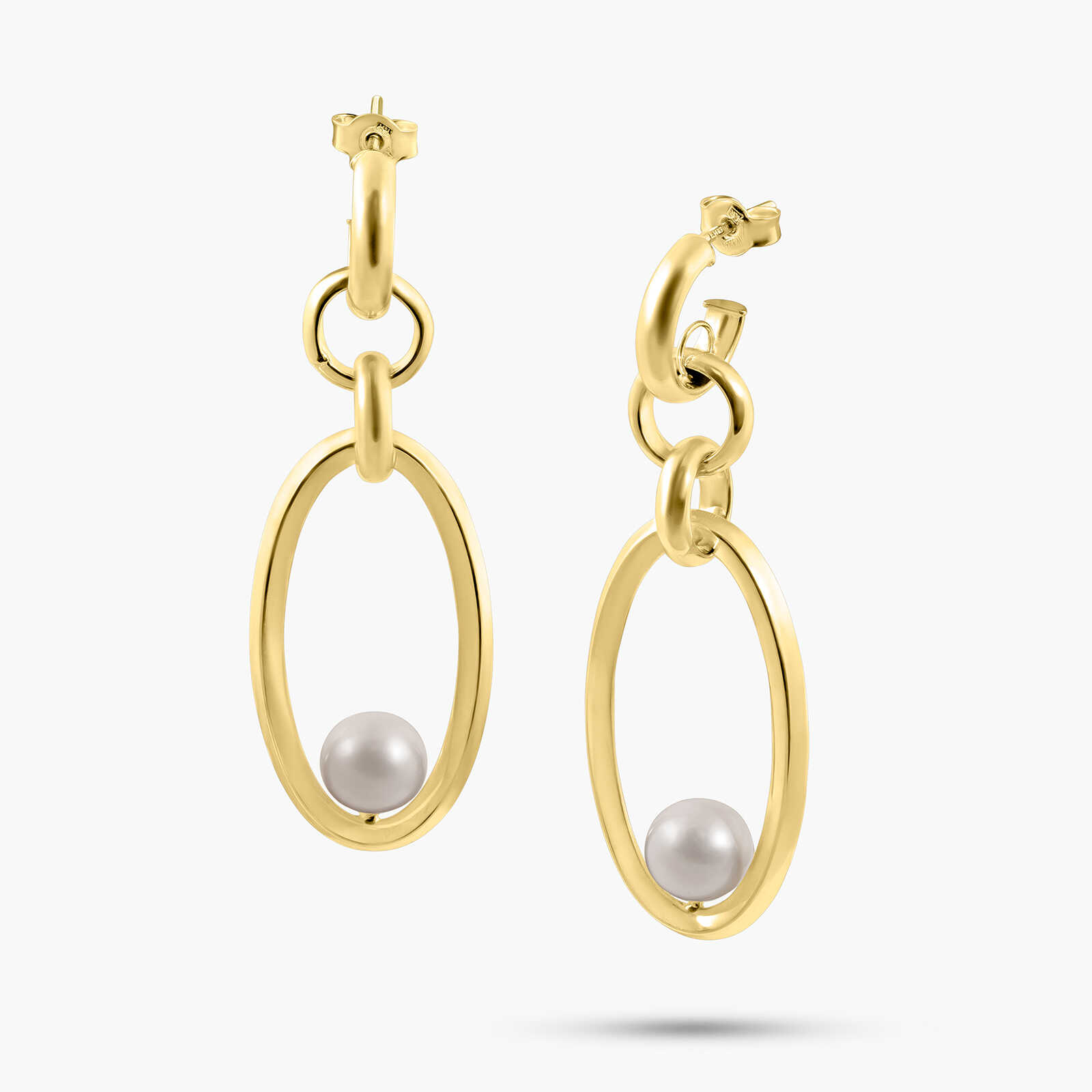 עגילי זהב 14K משובצים פנינה