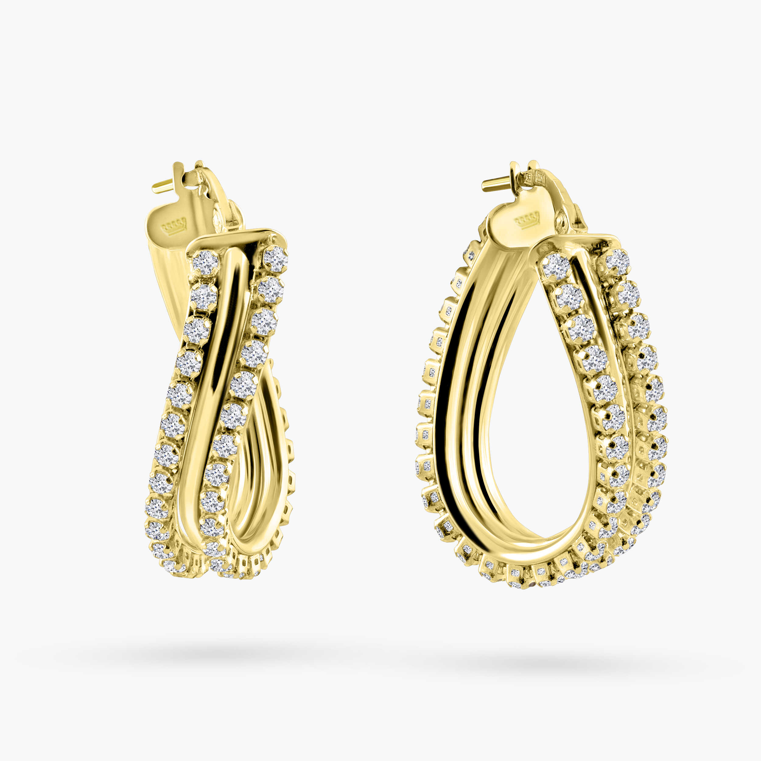 עגילי זהב 14K משובצים זירקונים בעיצוב חישוק עשיר