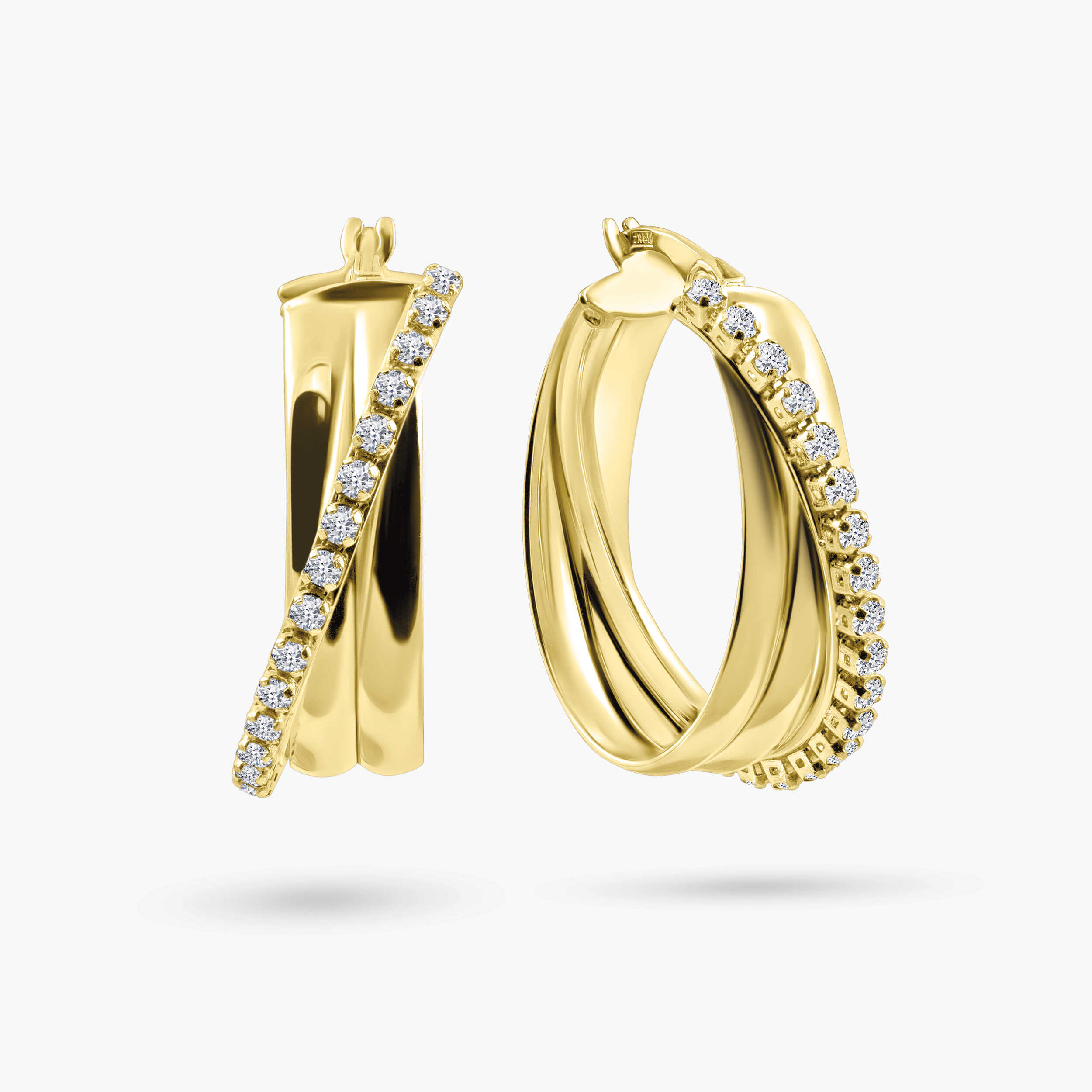 עגילי חישוק זהב 14K משובצים זרקונים