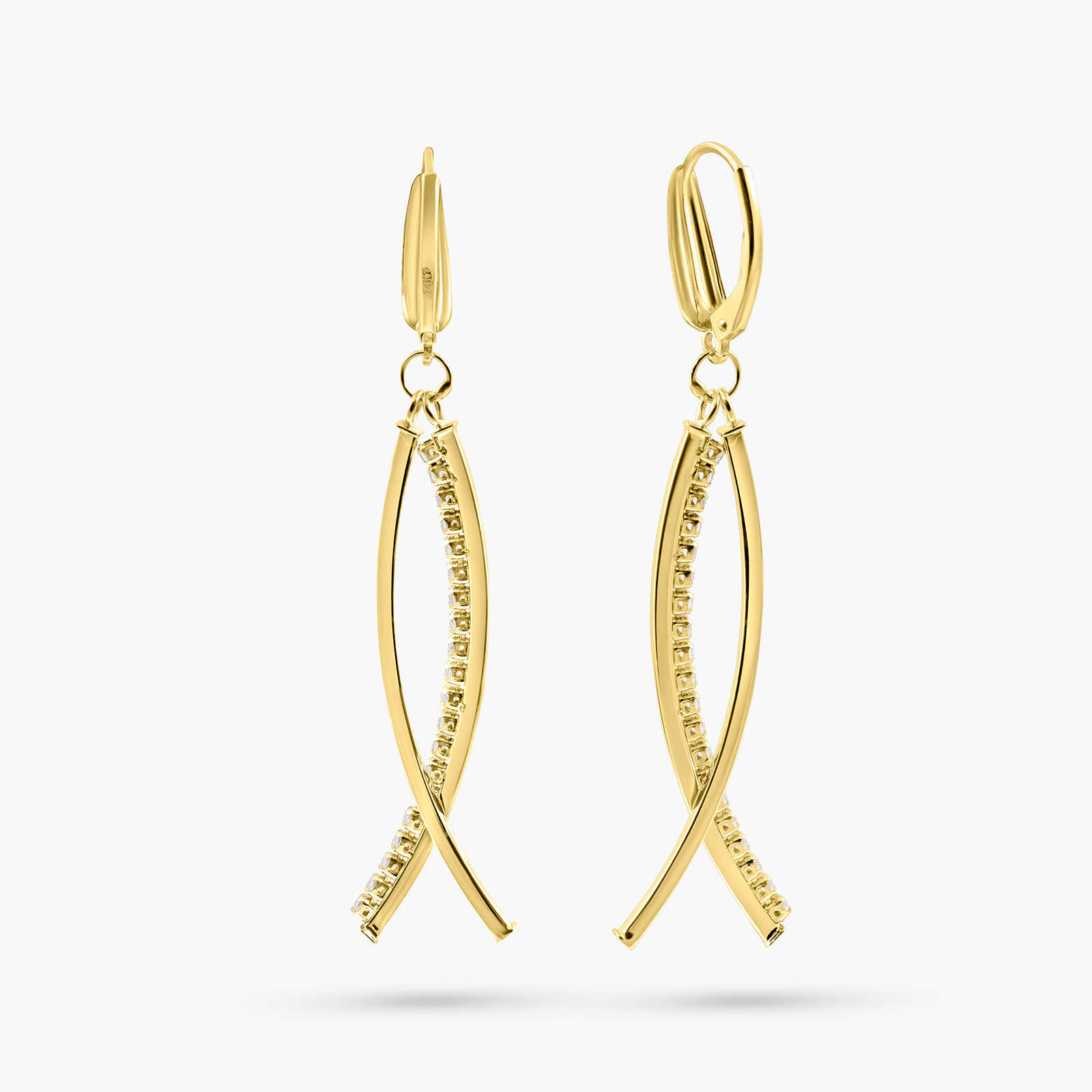 עגילי זהב 14K בעיצוב תלוי משובץ זרקונים