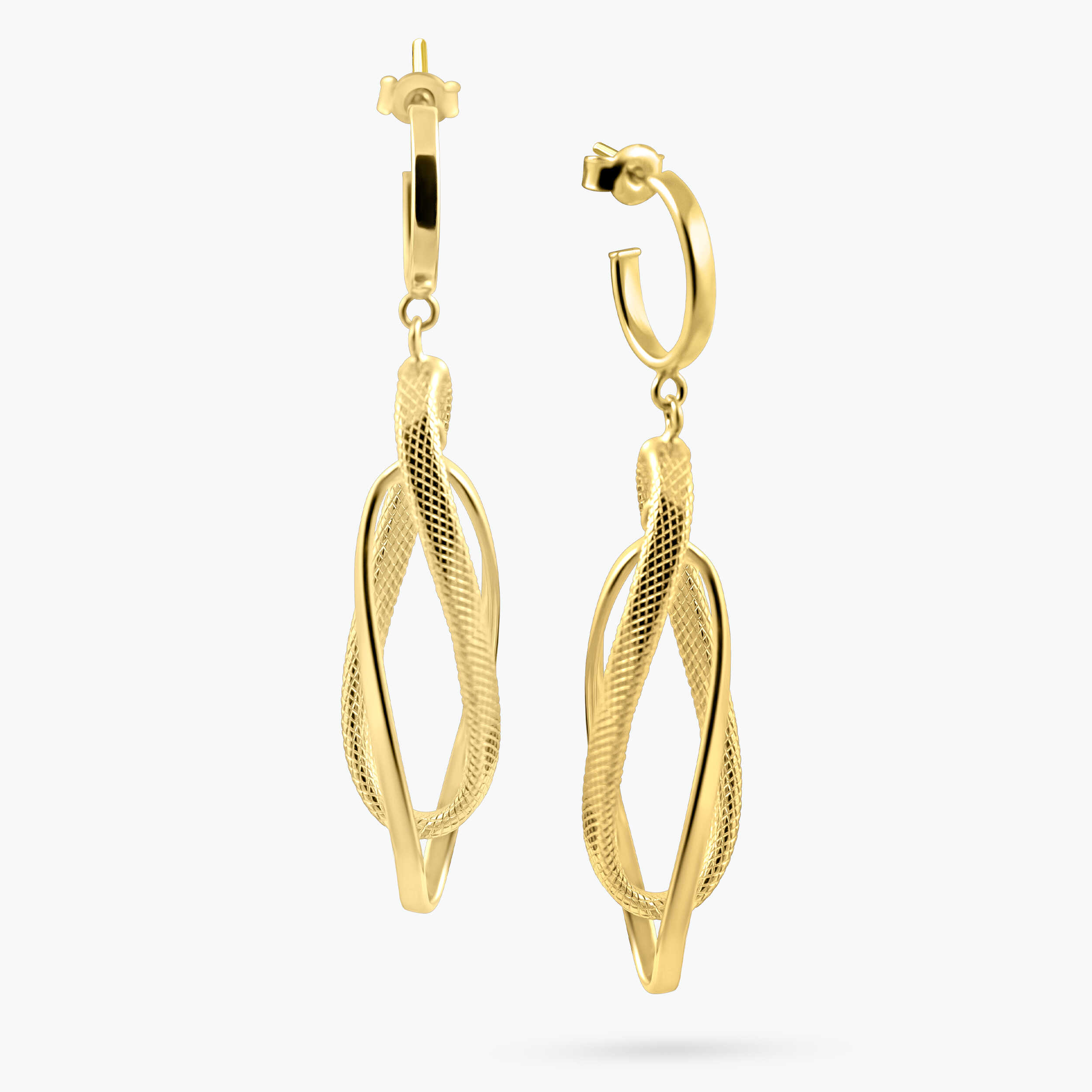 עגילי זהב 14K כפולים בעיצוב משתלב