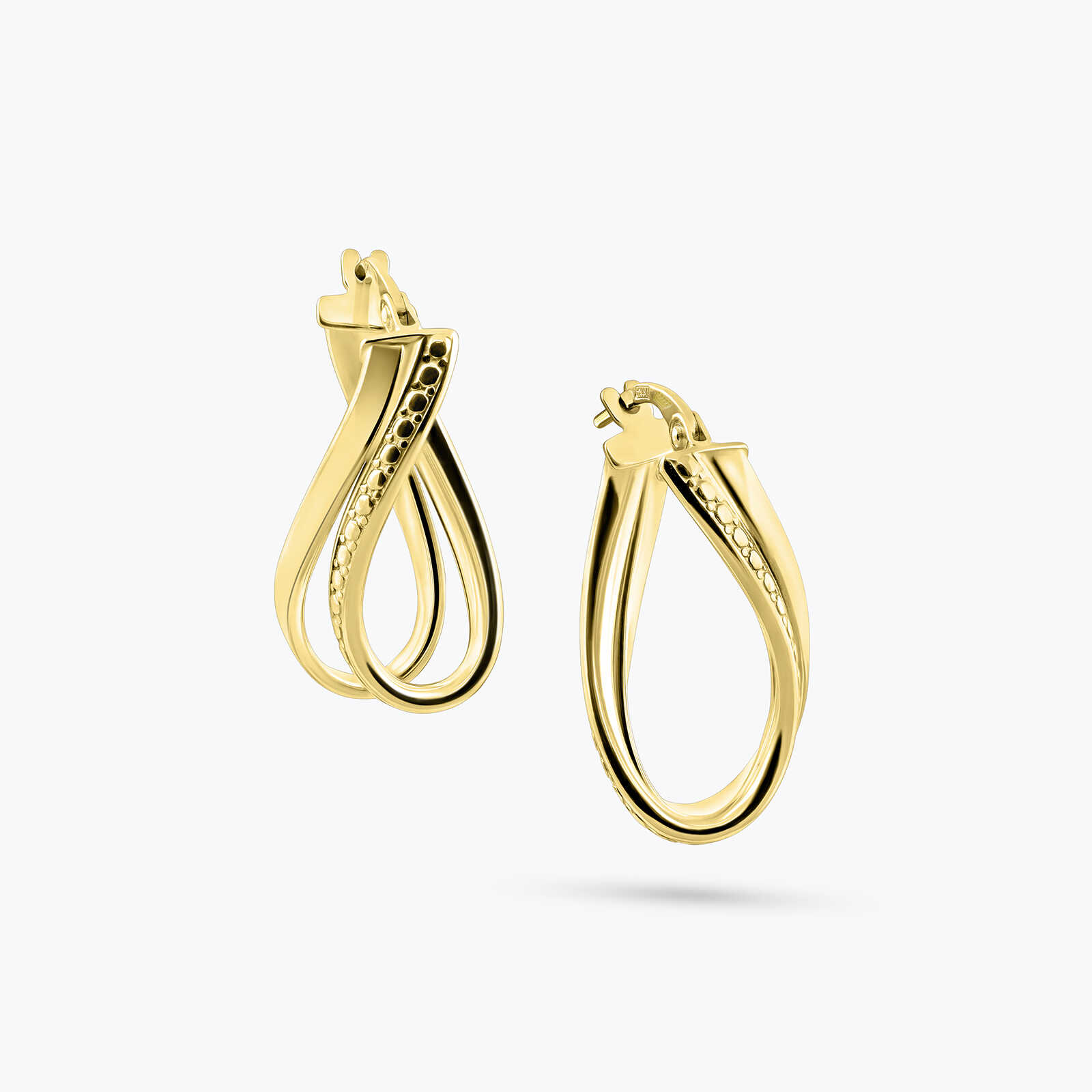 עגילי זהב 14K כפולים בעיצוב מתעקל