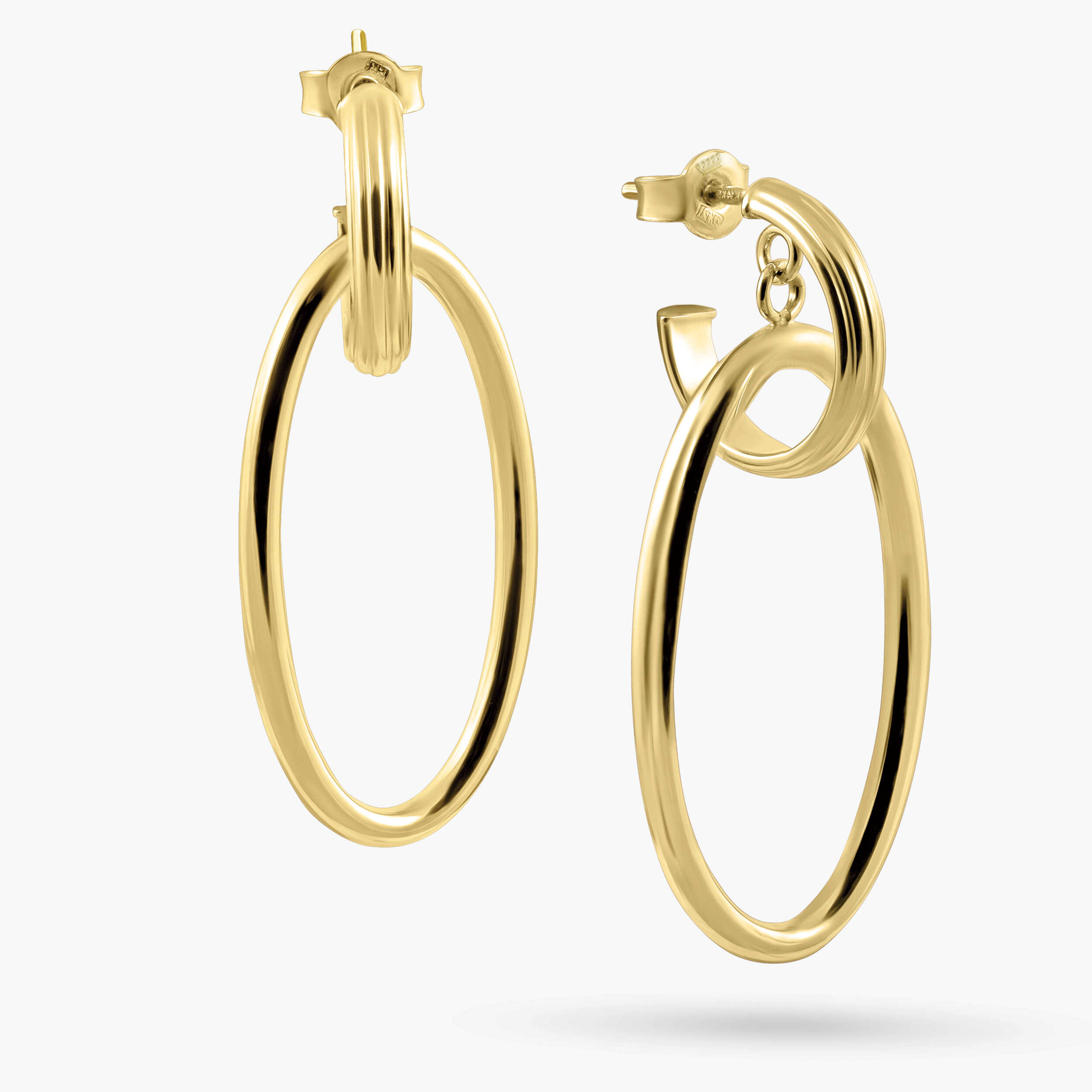 עגילי זהב 14K אובלי על חישוק