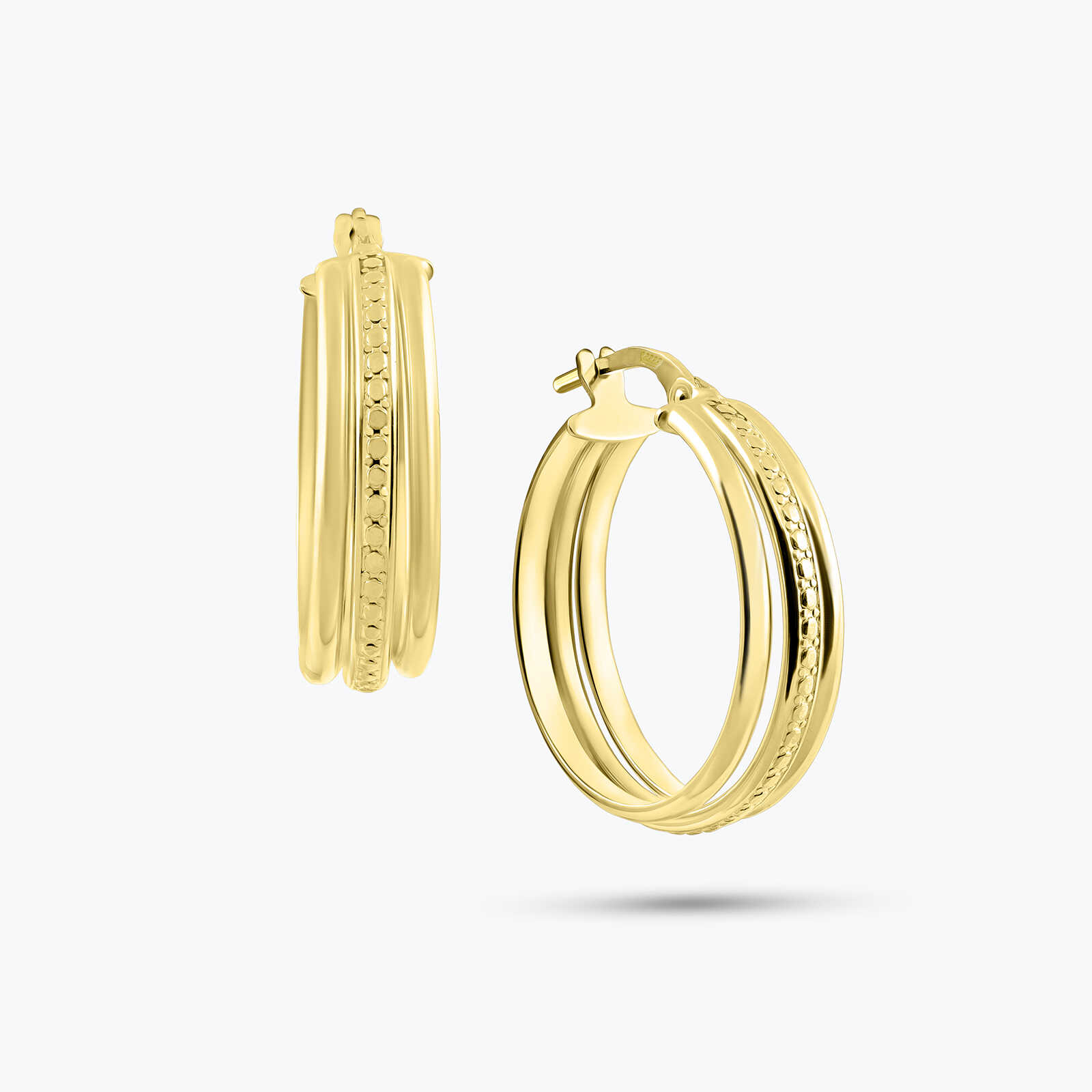 עגילי זהב 14K חישוק שלוש שורות