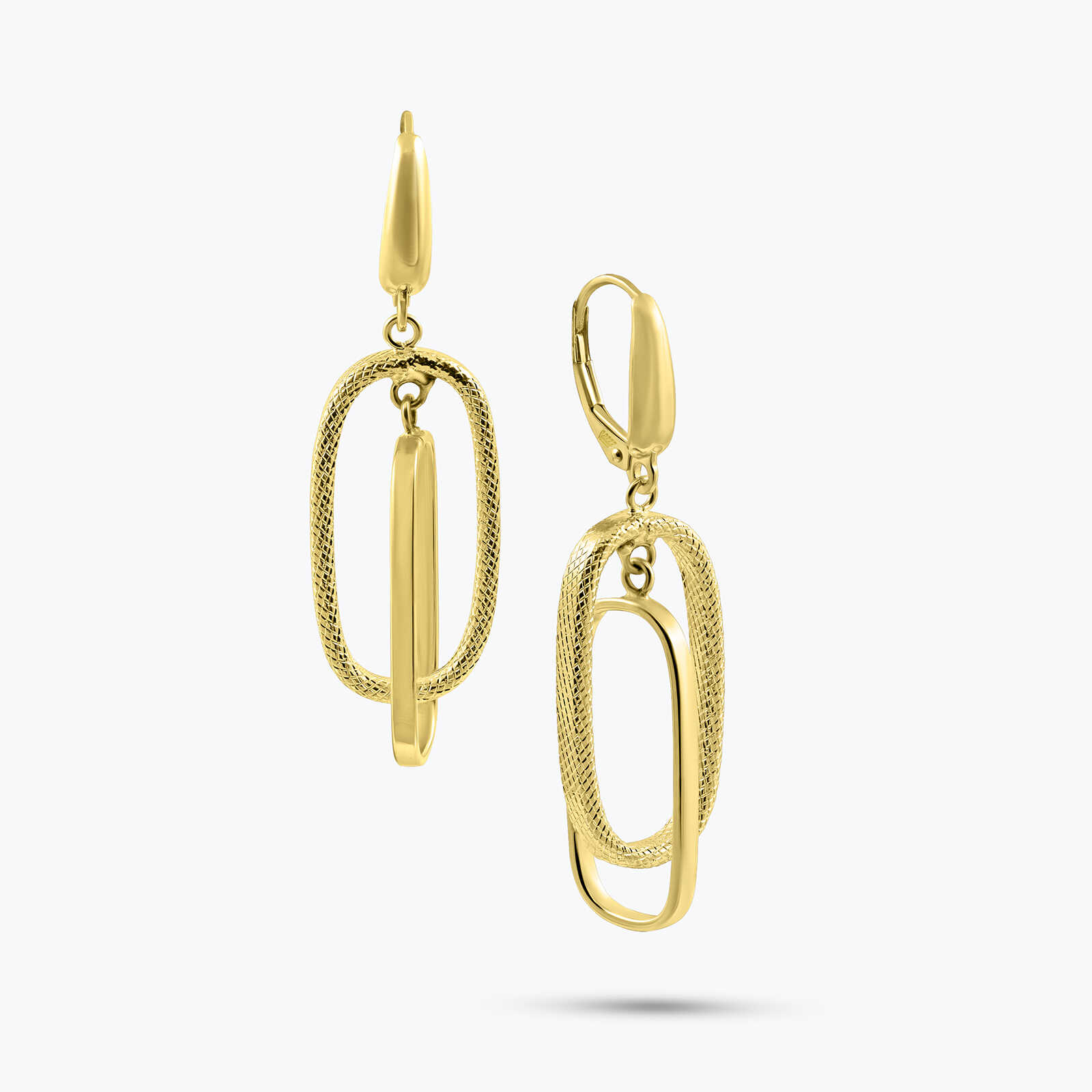 עגילי זהב 14K כפולים בעיצוב אליפטי תלוי