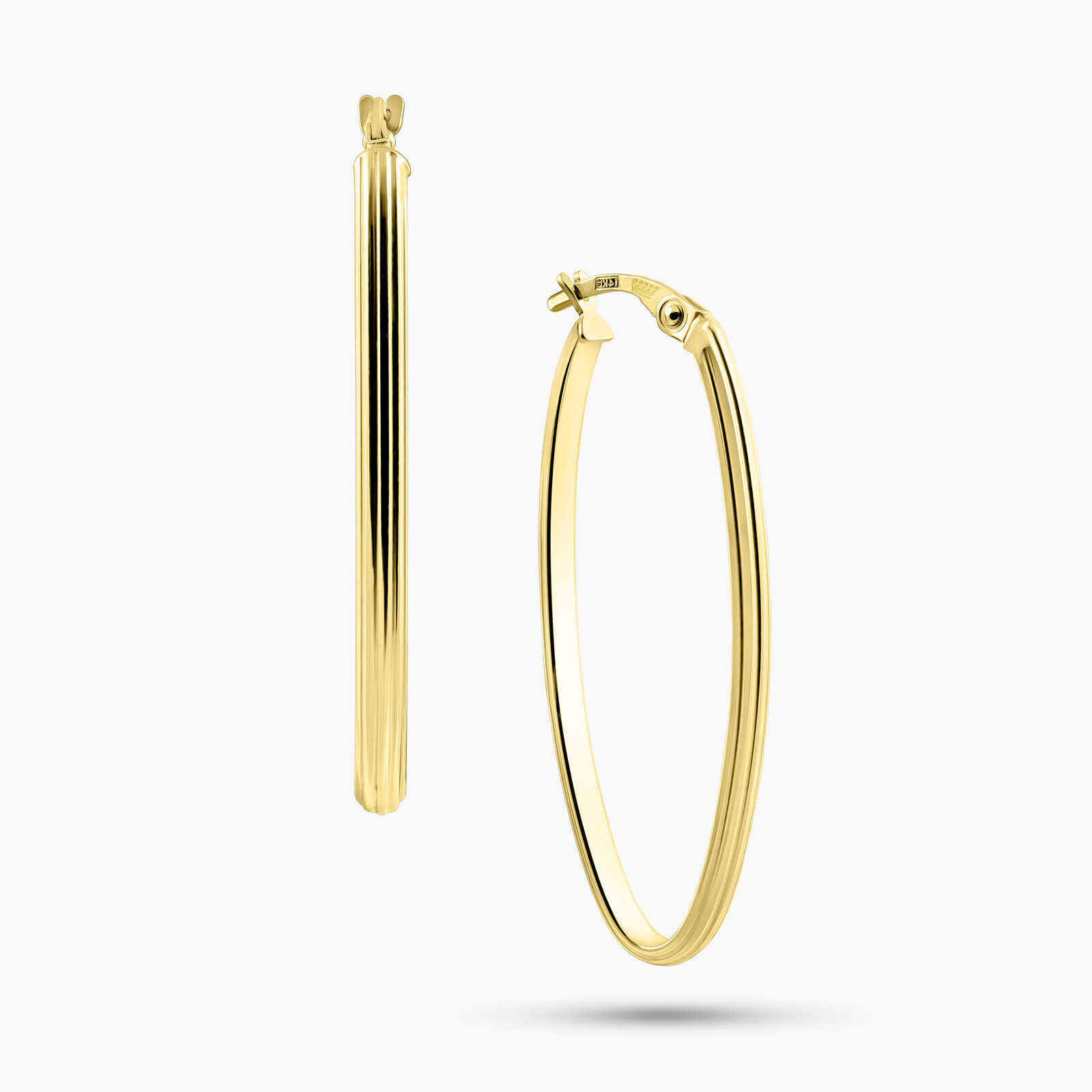 עגילי חישוק אובליים בזהב 14K