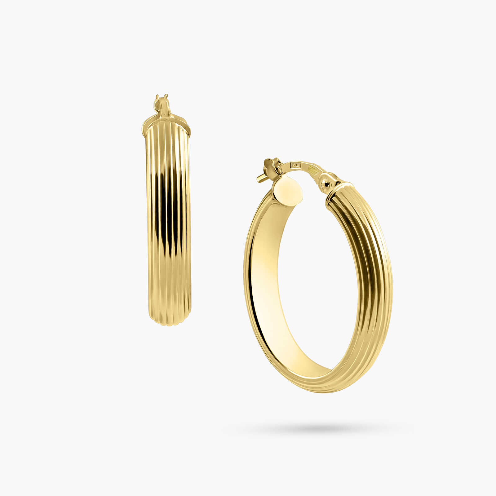 עגילי זהב 14K בעיצוב אובלי מבריק