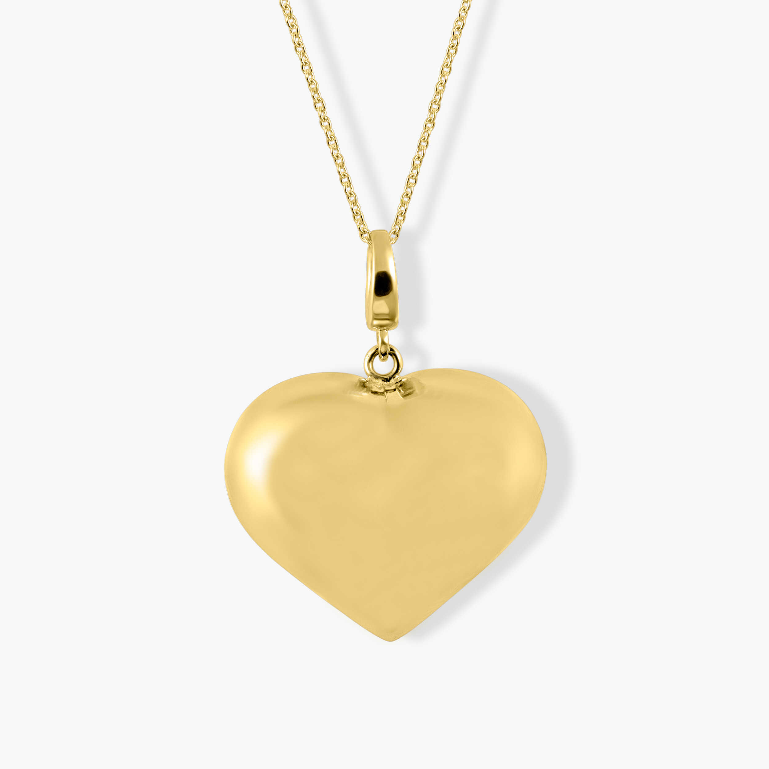 תליון לב נפוח מזהב מבריק 14K