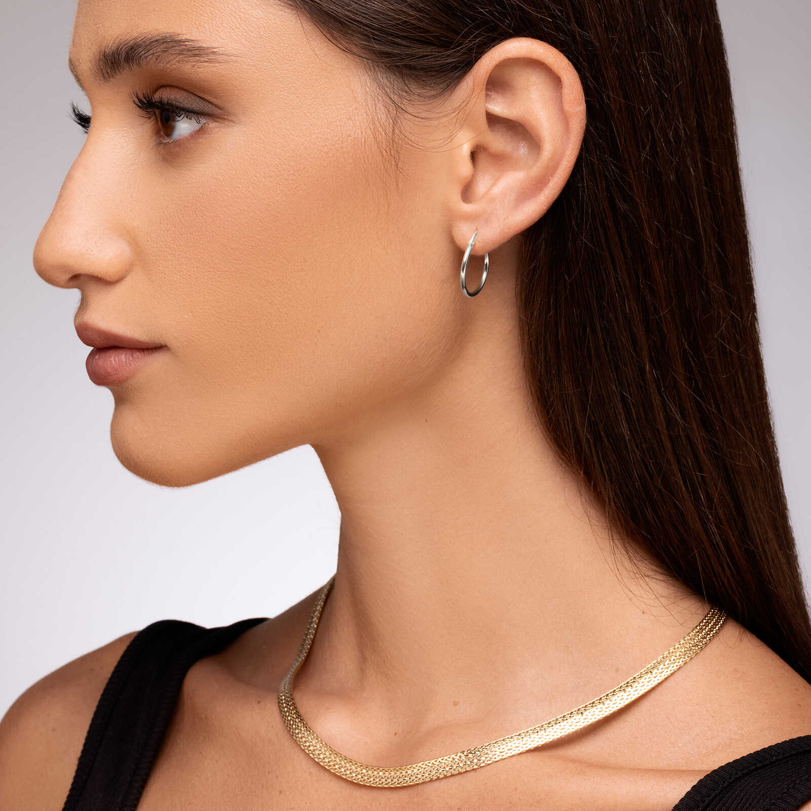 עגילי זהב לבן חישוק ג'יפסי בקוטר 1.5 ס"מ