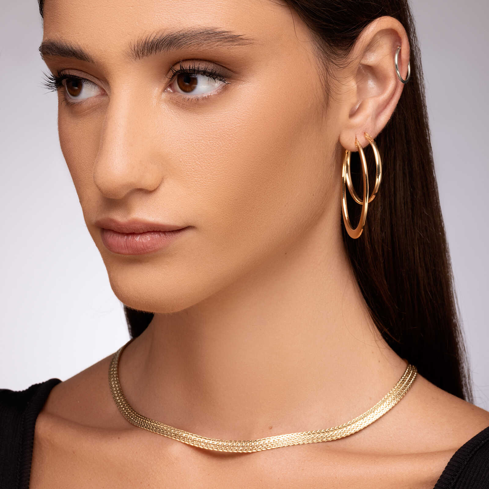 עגילי זהב לבן חישוק ג'יפסי בקוטר 1.5 ס"מ