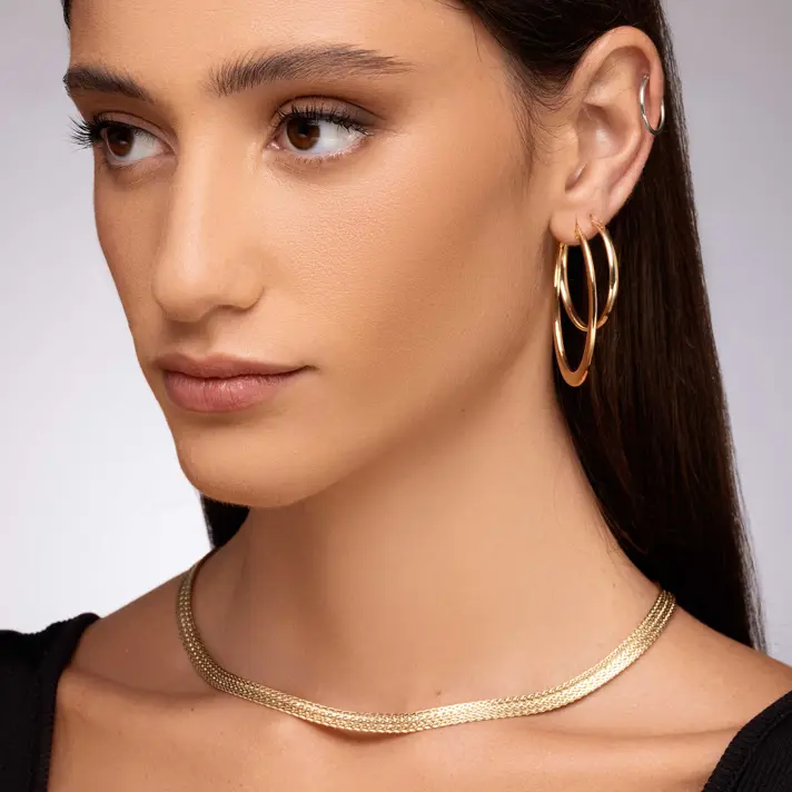 עגילי זהב לבן חישוק ג'יפסי בקוטר 1.5 ס"מ