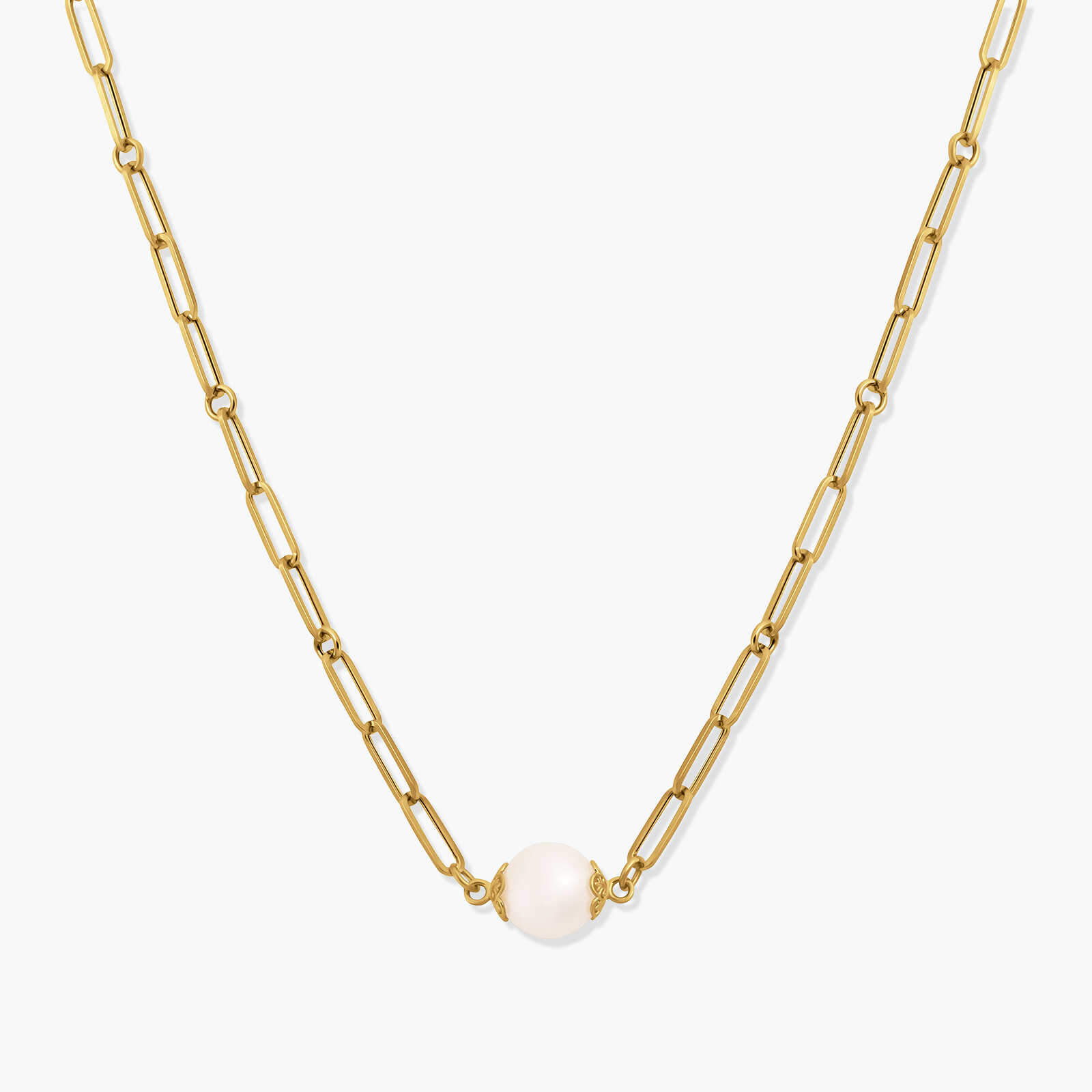 שרשרת חוליות מזהב 14K בשילוב פנינה