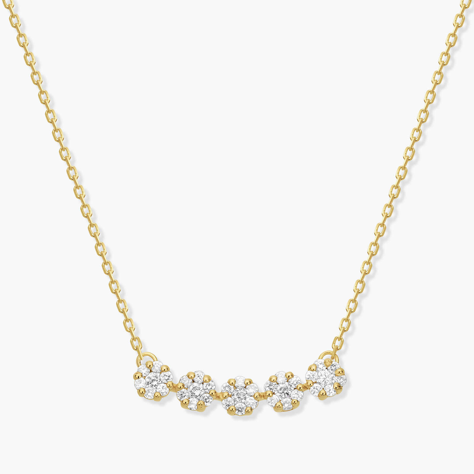 שרשרת זהב עם 5 פרחי יהלומים