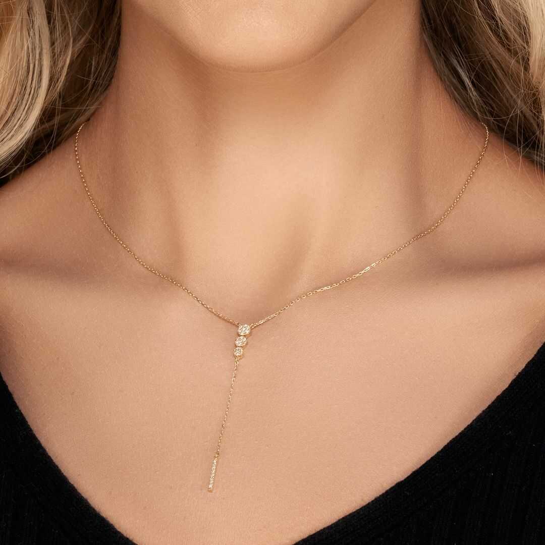 שרשרת זהב 3 מעגלי יהלומים ושרשרת תלויה