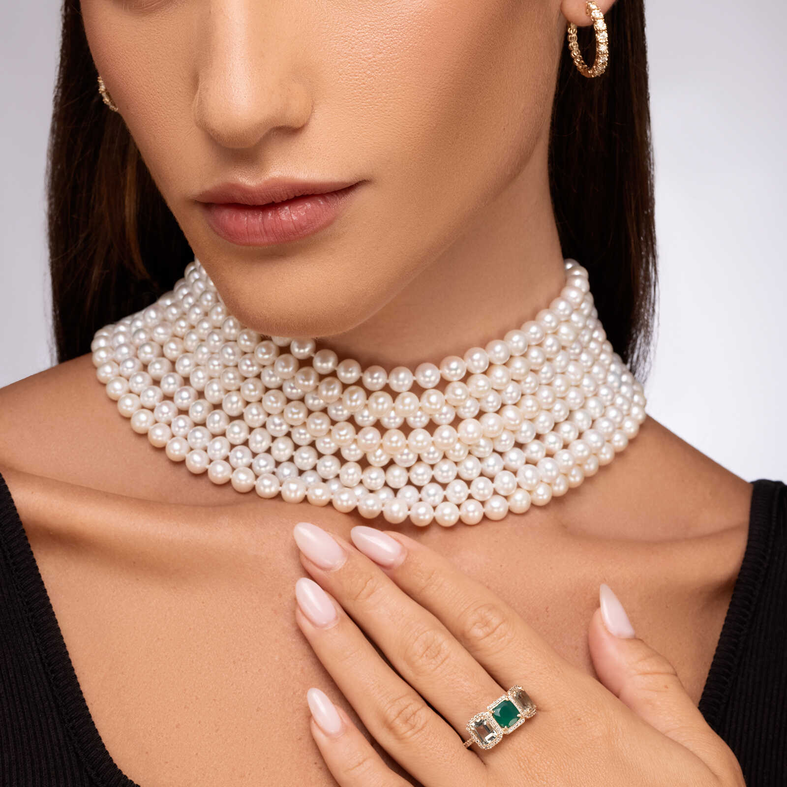 טבעת מדלן זהב 14K משובצת אגת, גרין אמטיסט ויהלומים