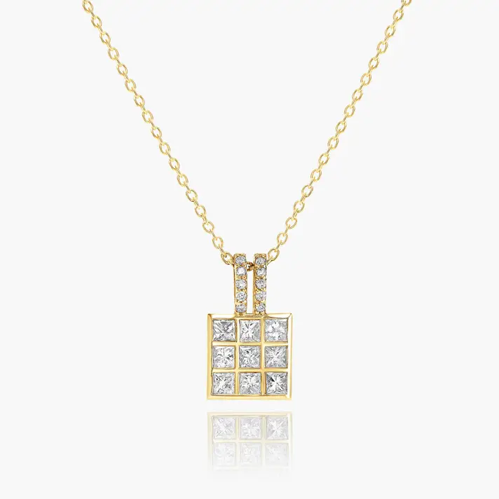 תליון זהב מרובע משובץ יהלומי פריננס יוקרתיים