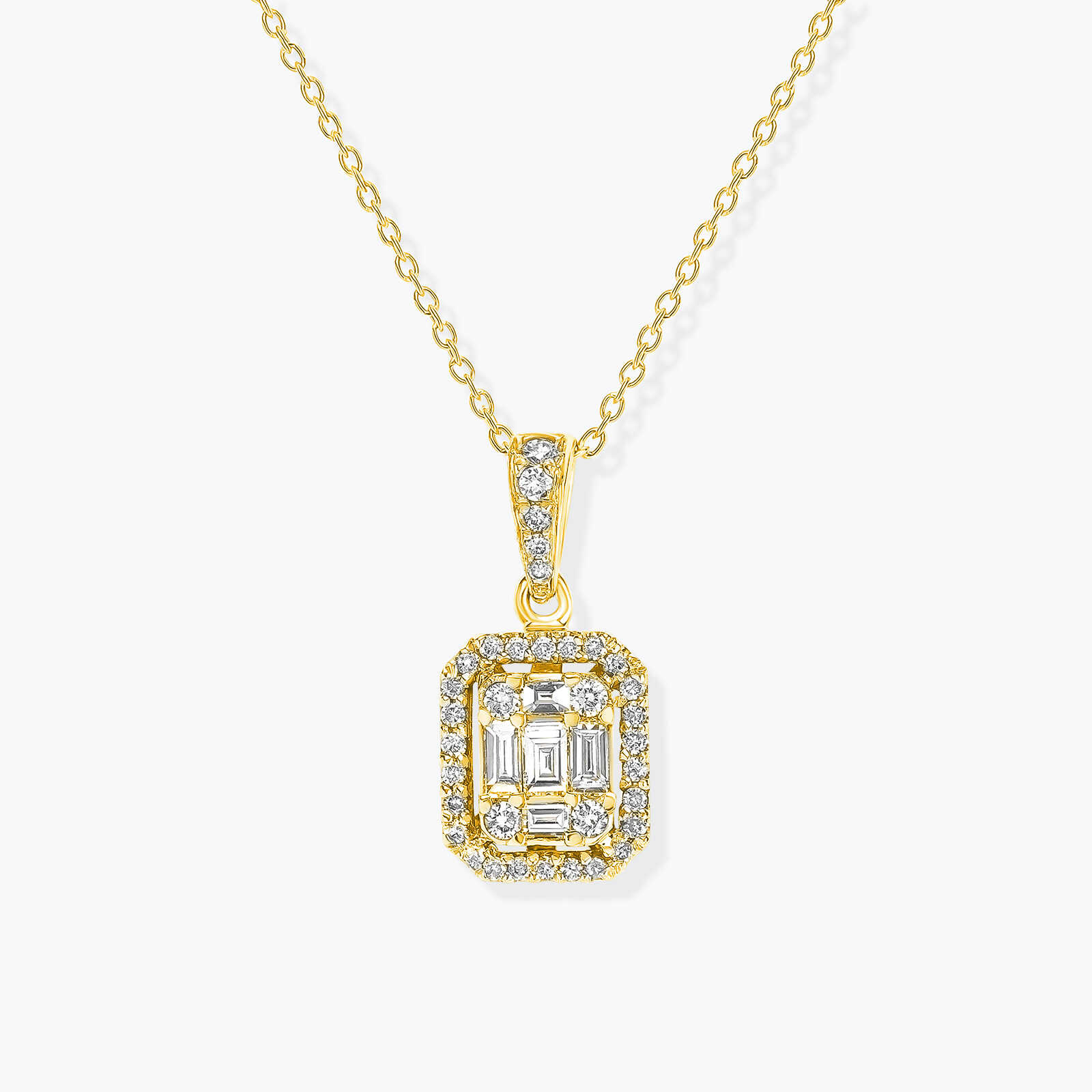 תליון זהב מלבני משובץ יהלומי באגט