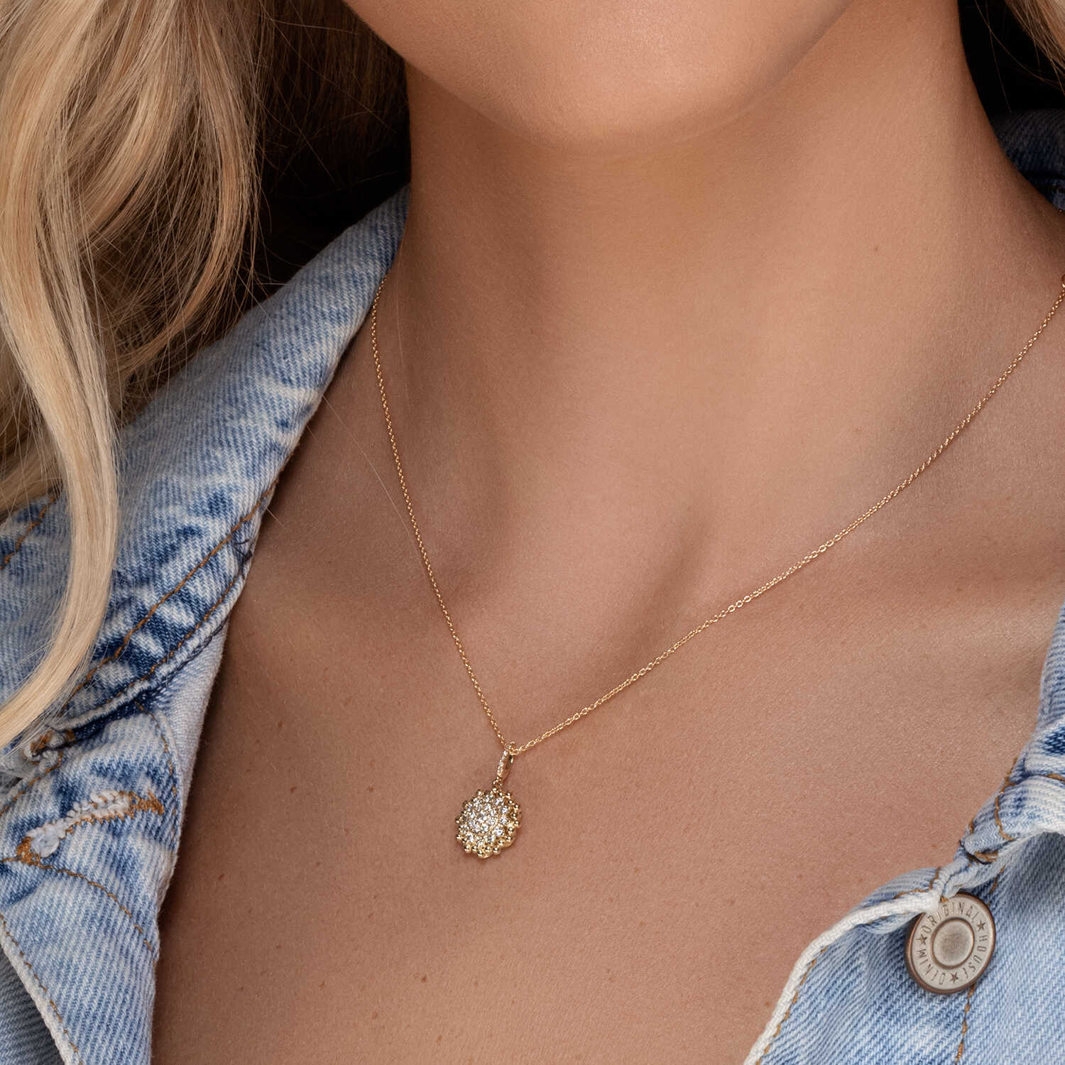 תליון זהב שמש היהלומים