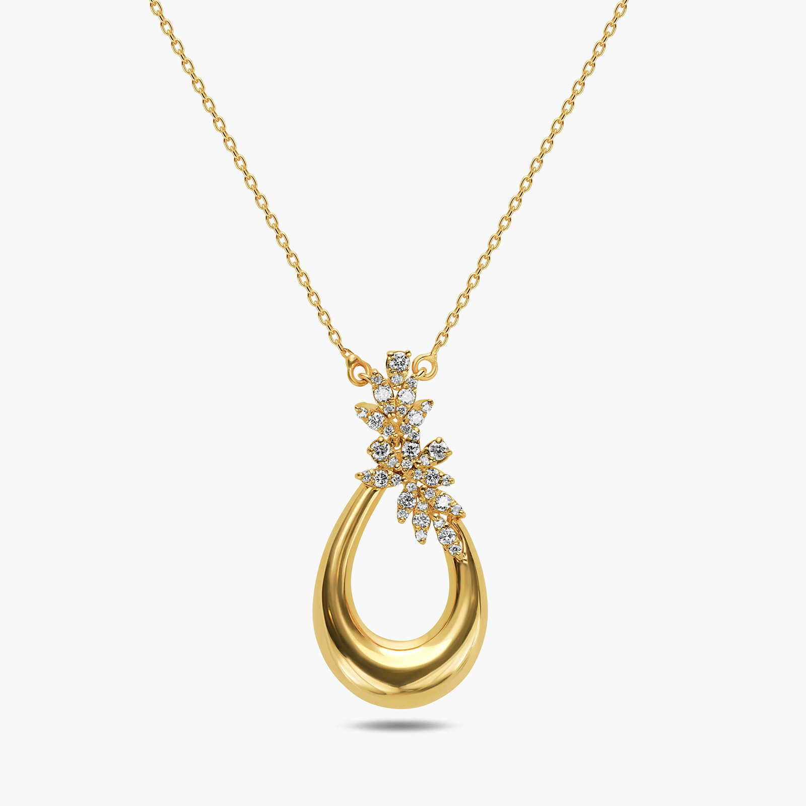 תליון יהלום בצורת טיפה עם עיטורי פרחים