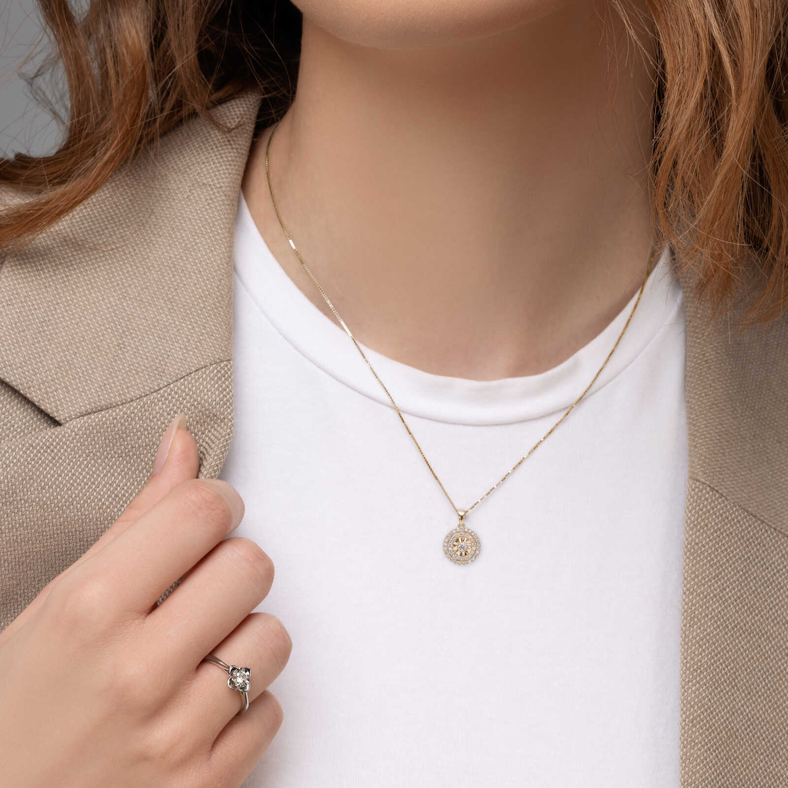 תליון זהב מעגלי יהלומים